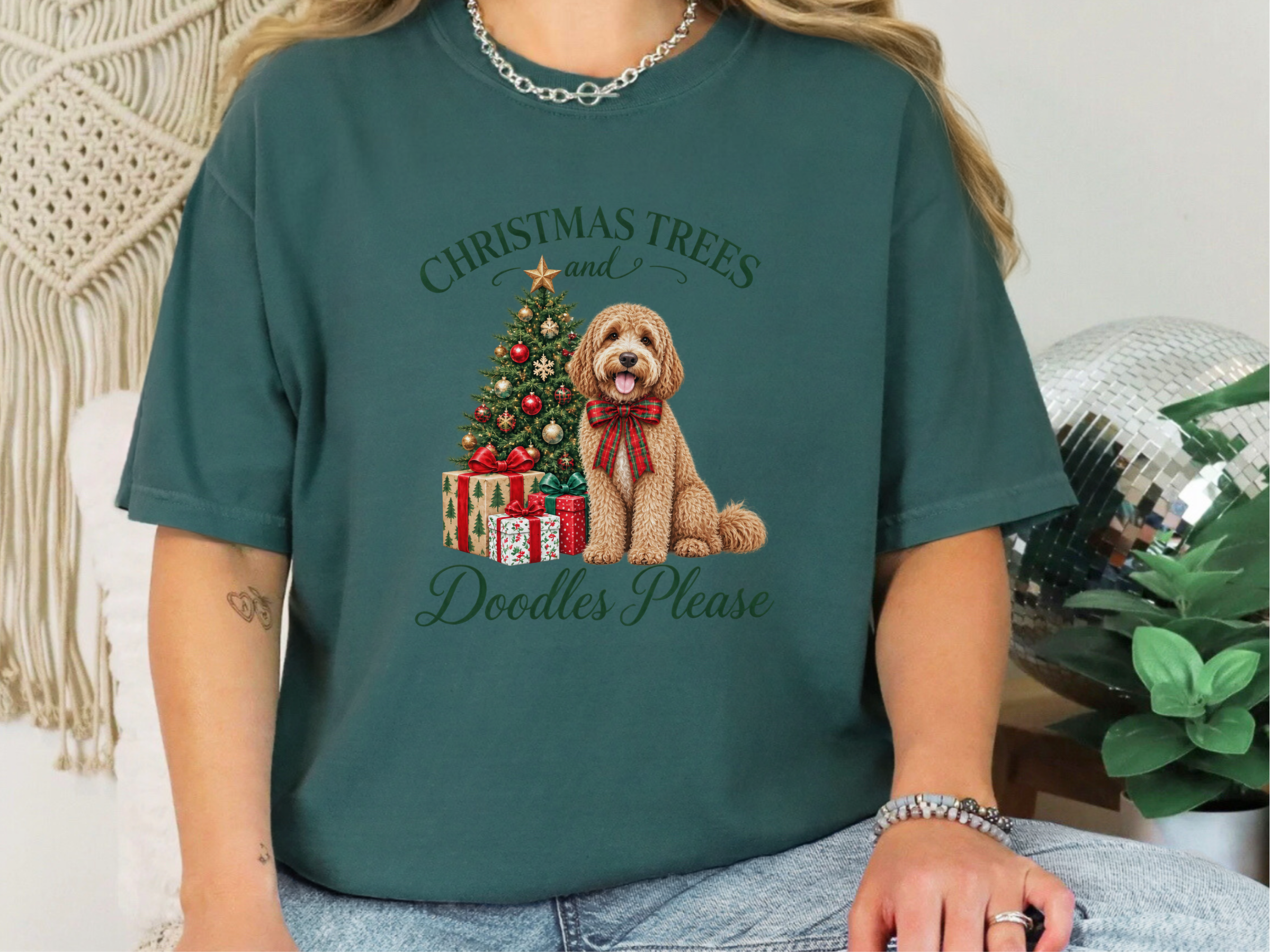 Cockapoo Christmas Tree Scene doodle dog shirt - photo 4