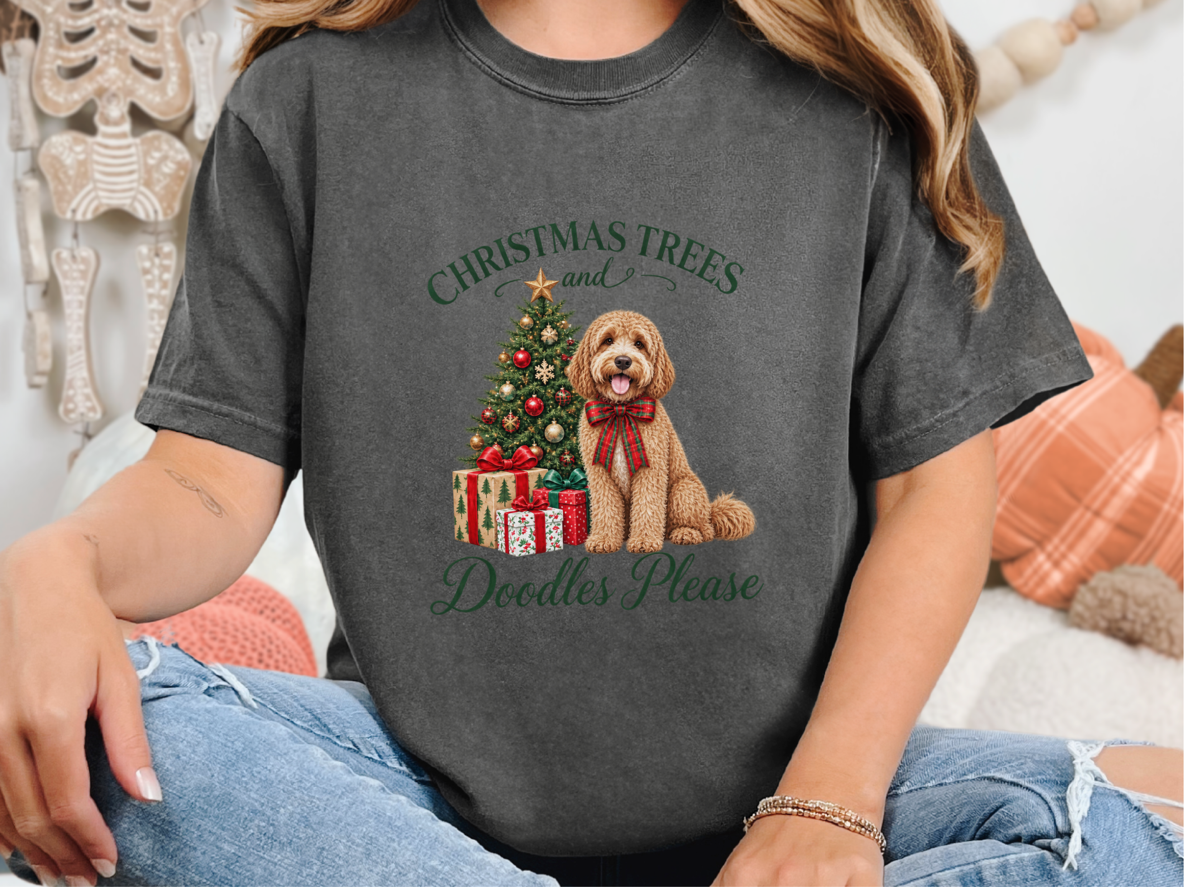Cockapoo Christmas Tree Scene doodle dog shirt - photo 1