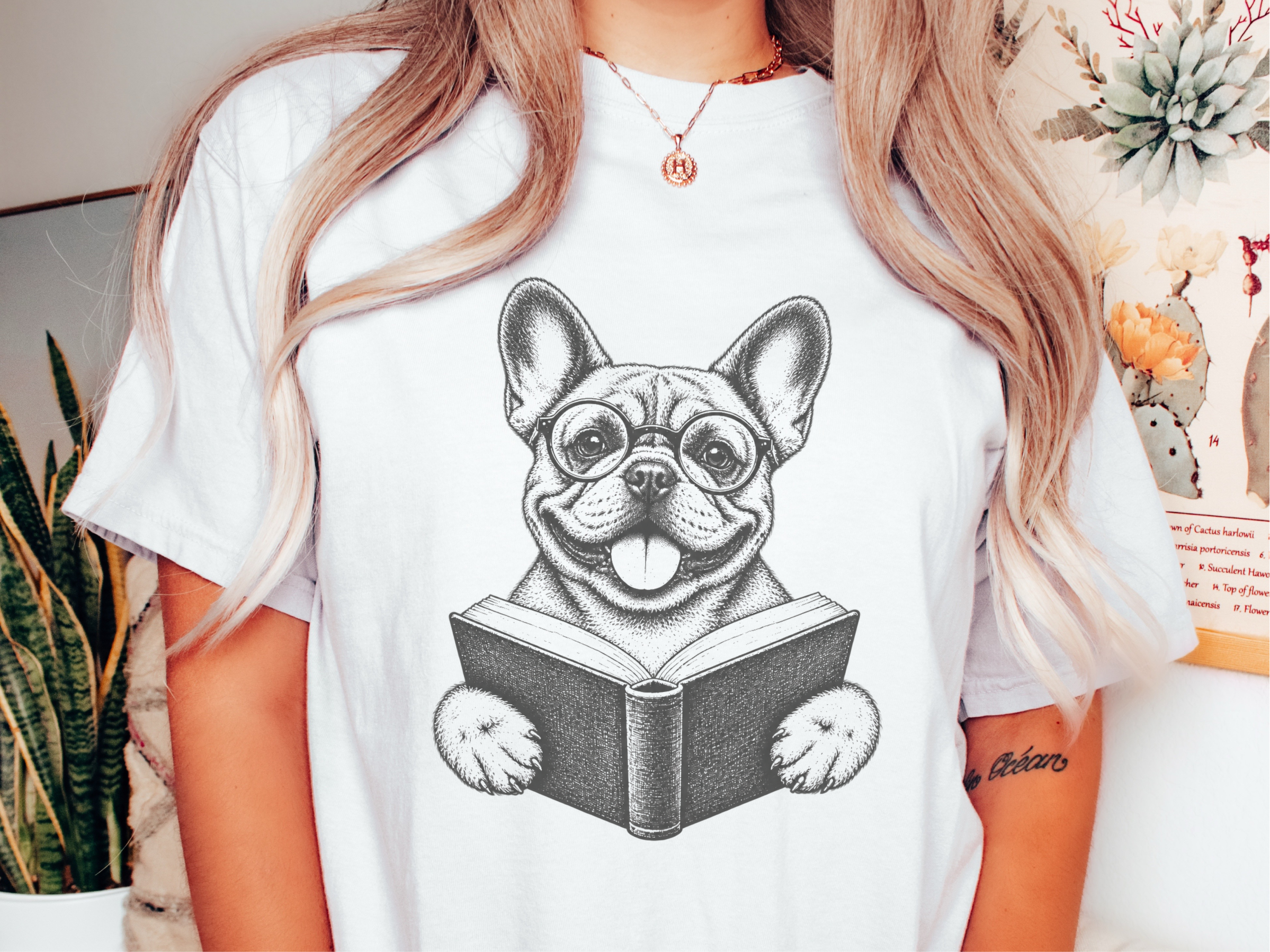 French Bulldog Reading Book doodle dog shirt - photo 1