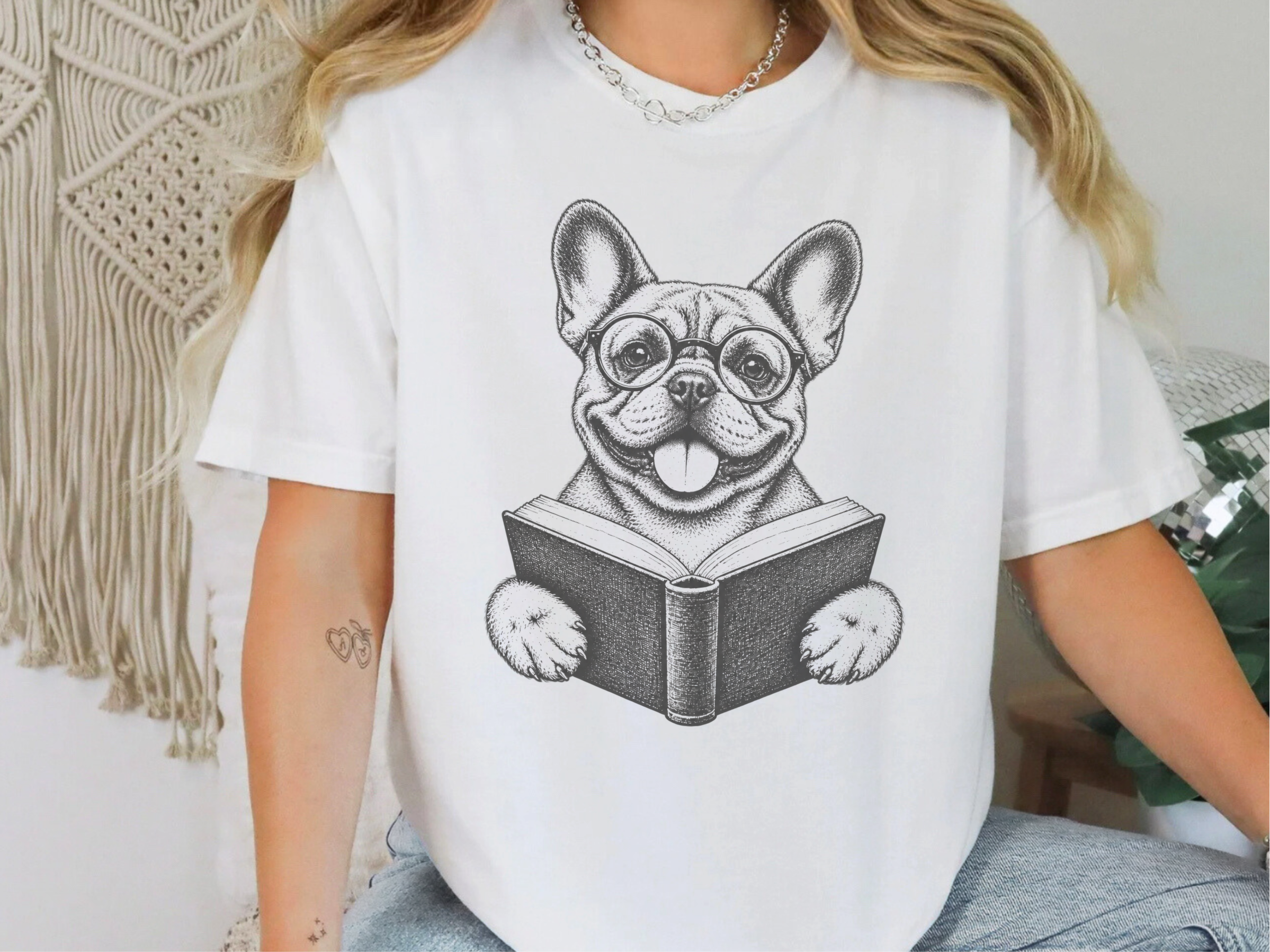 French Bulldog Reading Book doodle dog shirt - photo 2