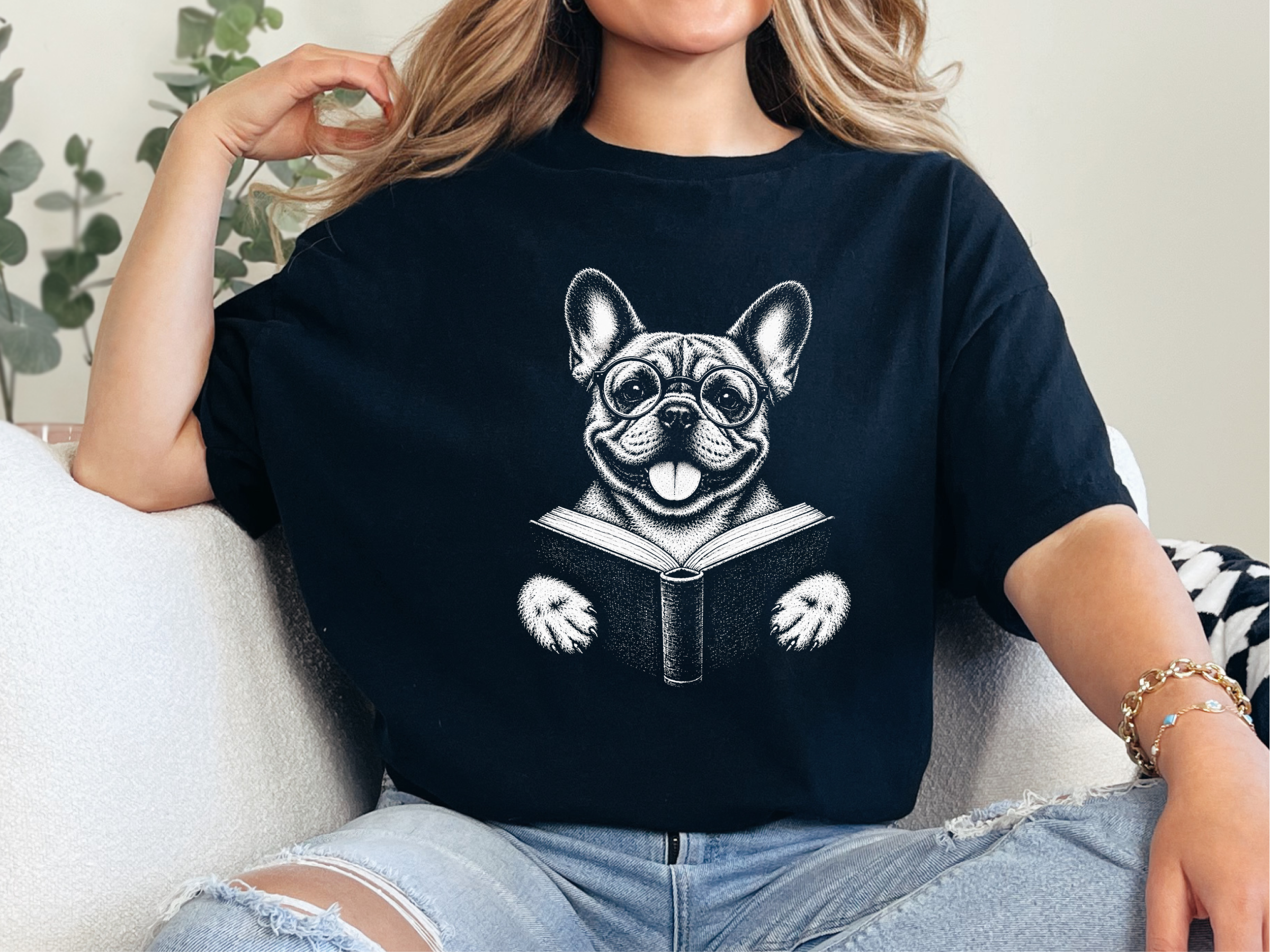 French Bulldog Reading Book doodle dog shirt - photo 4