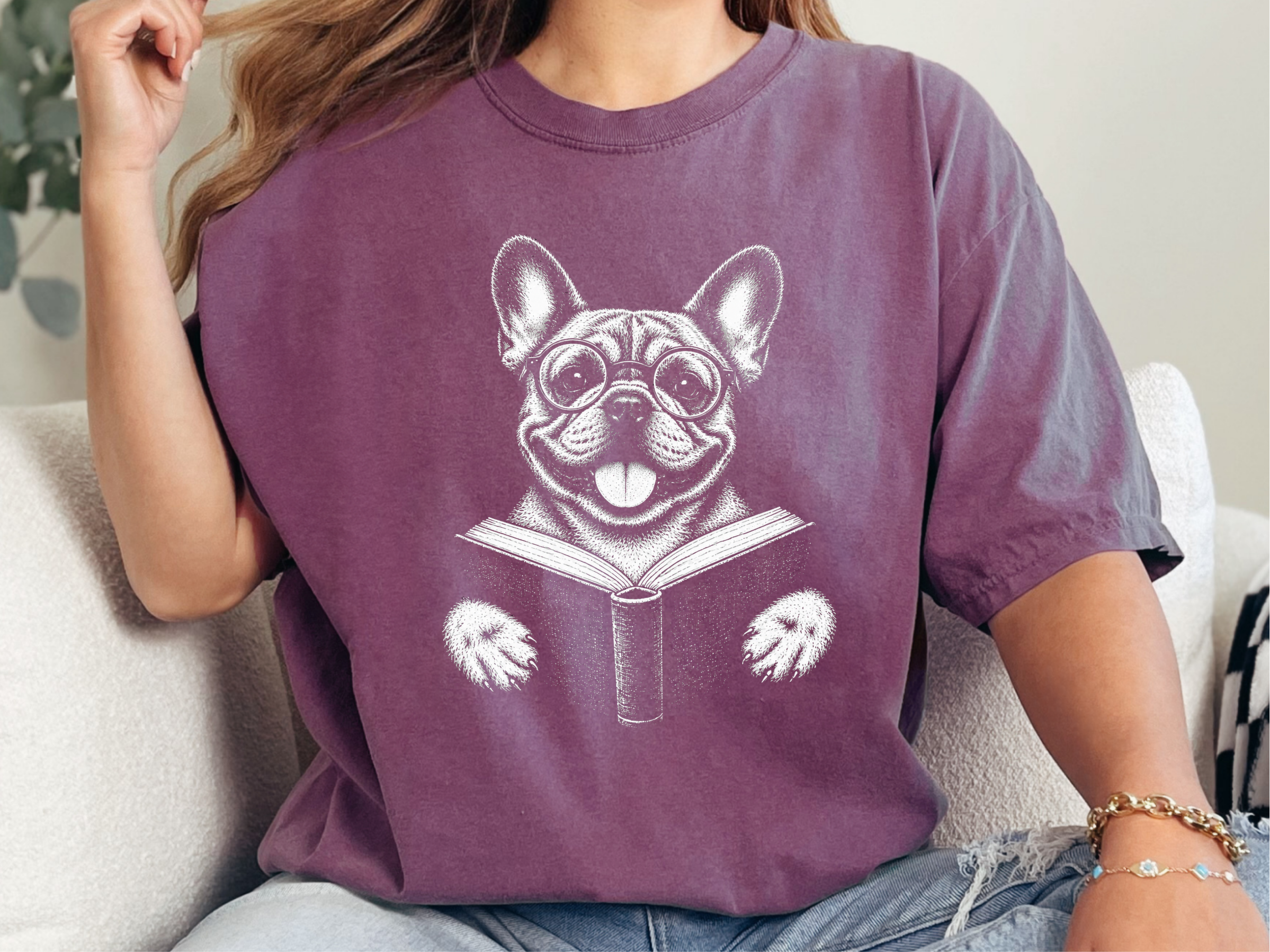 French Bulldog Reading Book T-Shirt Bookish Dog Tee Frenchie Mom Gift
