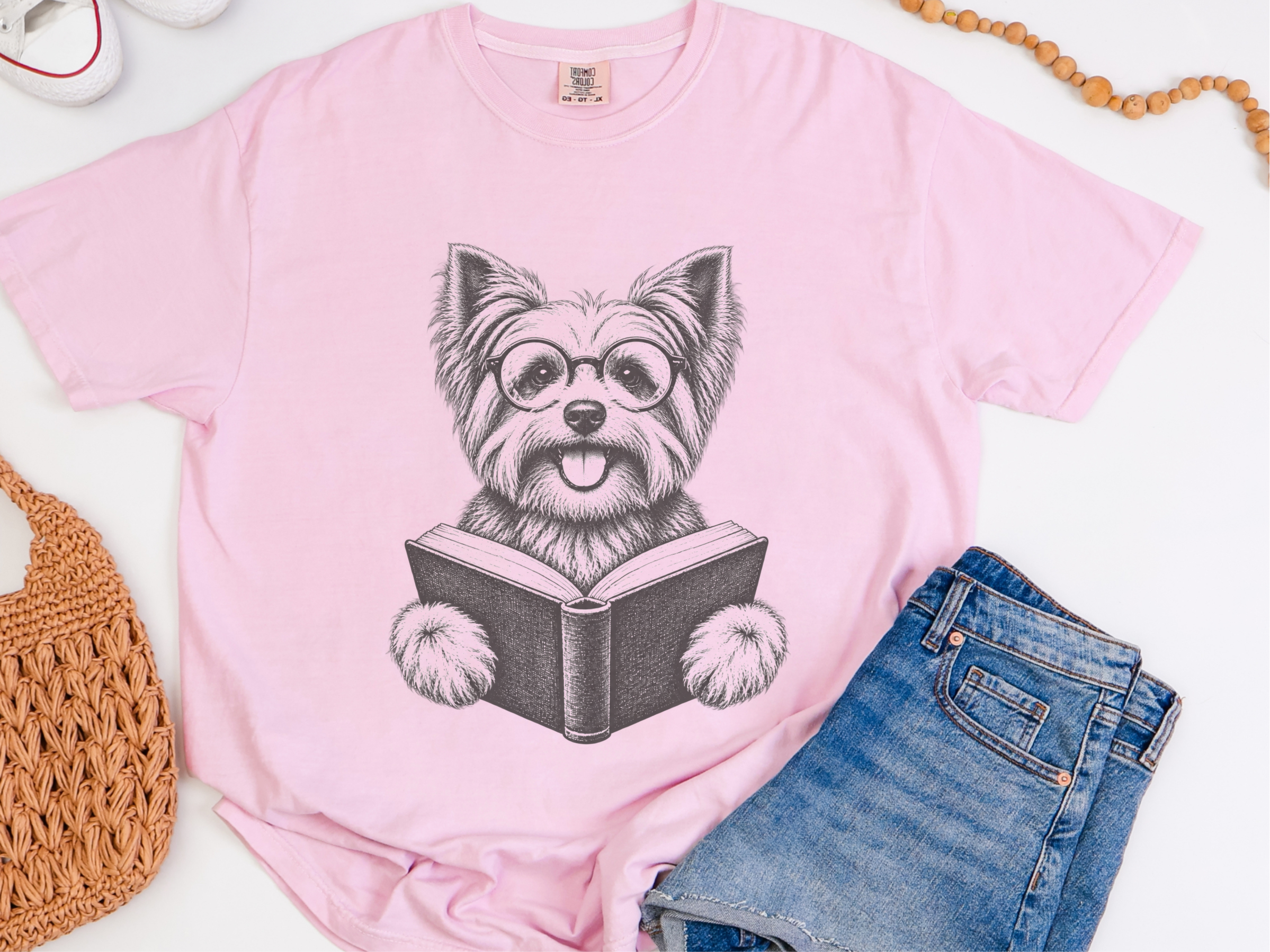 Yorkie Reading A Book T-Shirt - Bookish Dog Mom Gift & Yorkie Tee