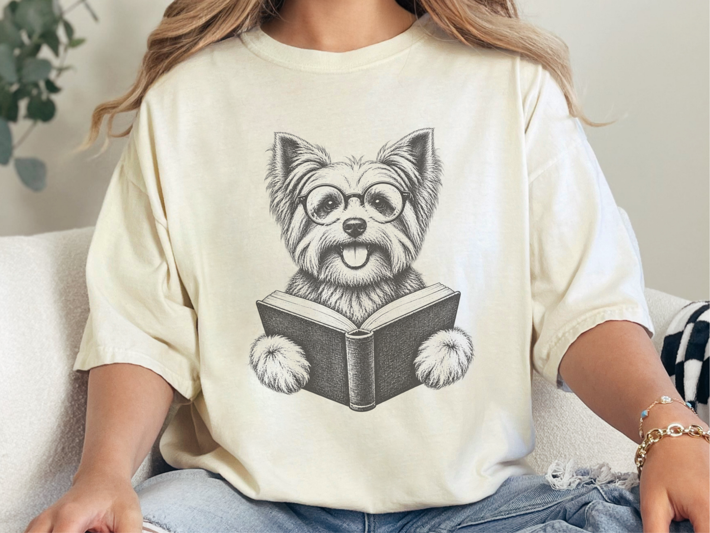 Yorkie Reading A Book doodle dog shirt - photo 6
