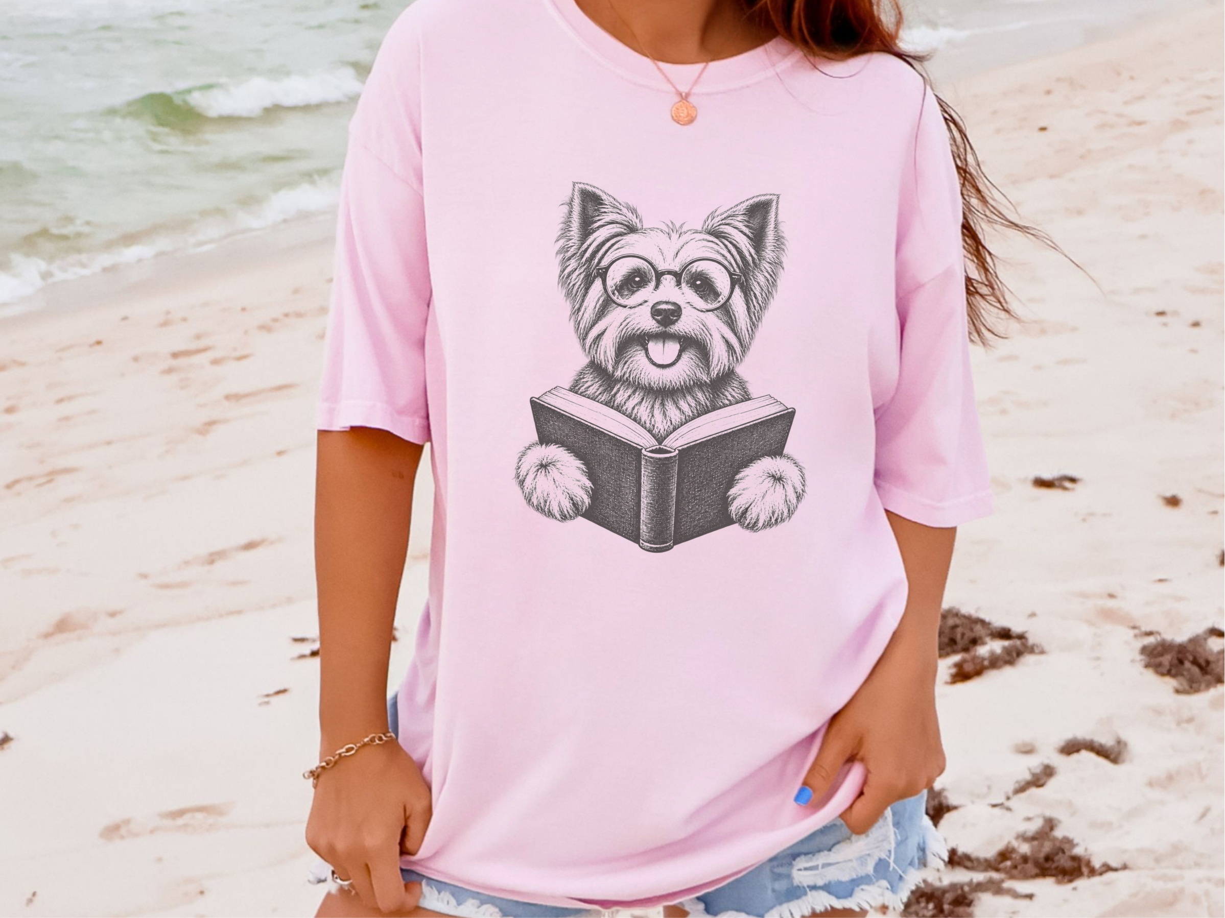 Yorkie Reading A Book doodle dog shirt - photo 3