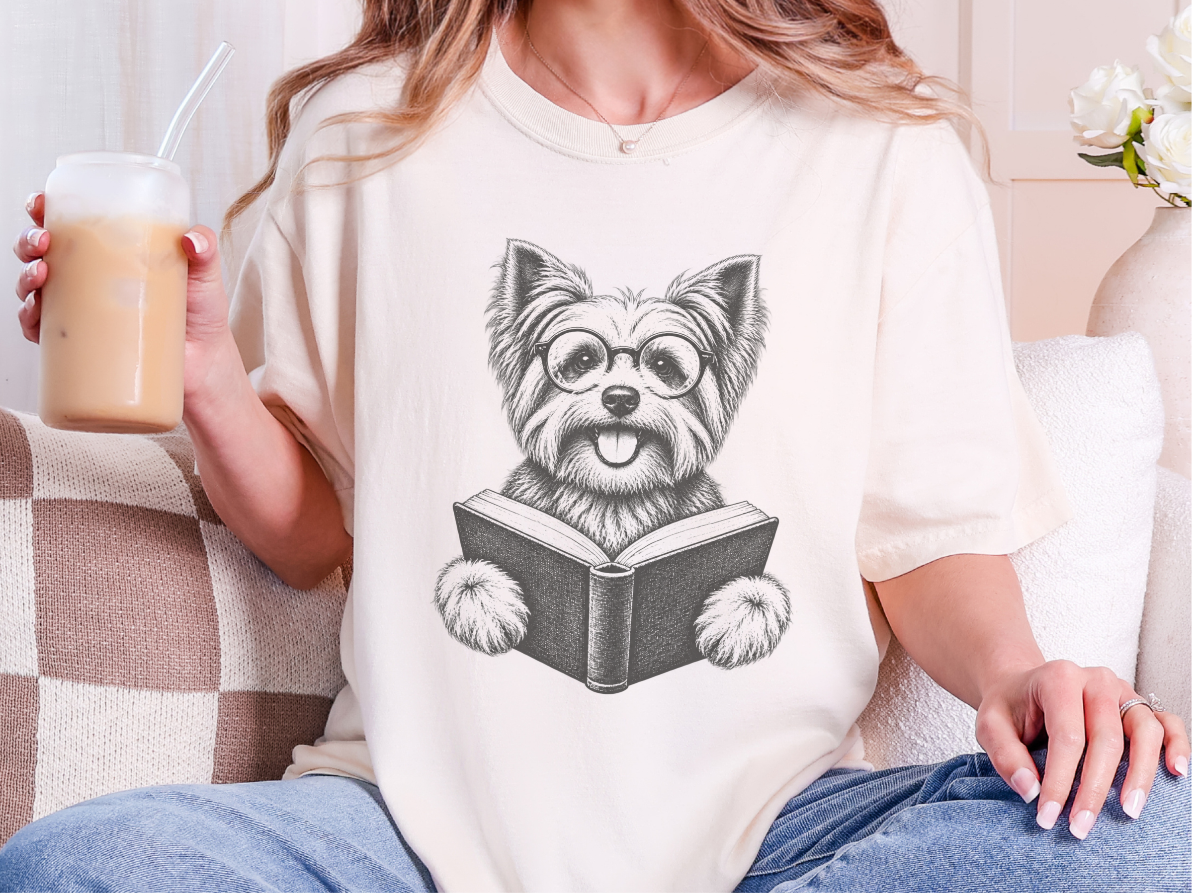 Yorkie Reading A Book doodle dog shirt - photo 7