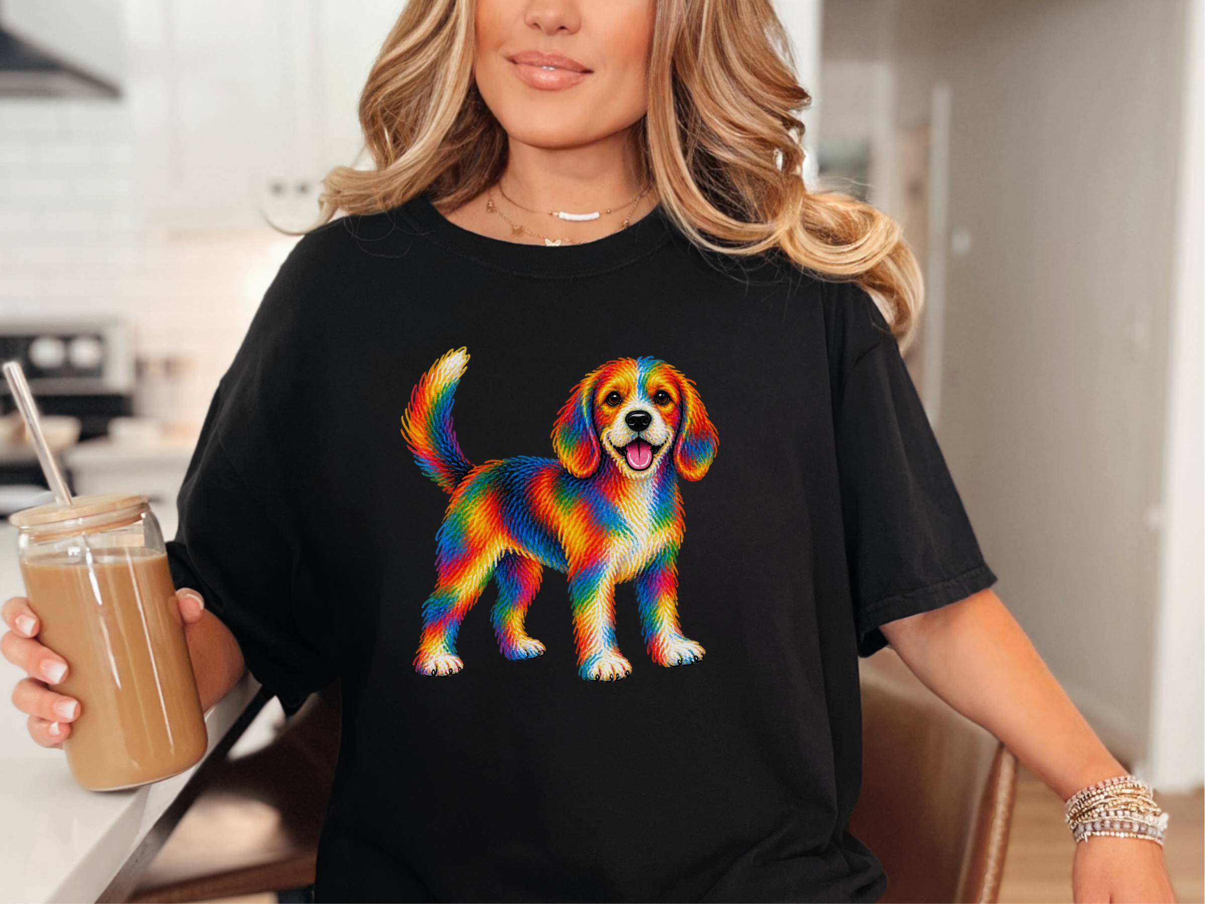 Colorful Rainbow Beagle Dog doodle dog shirt - photo 2