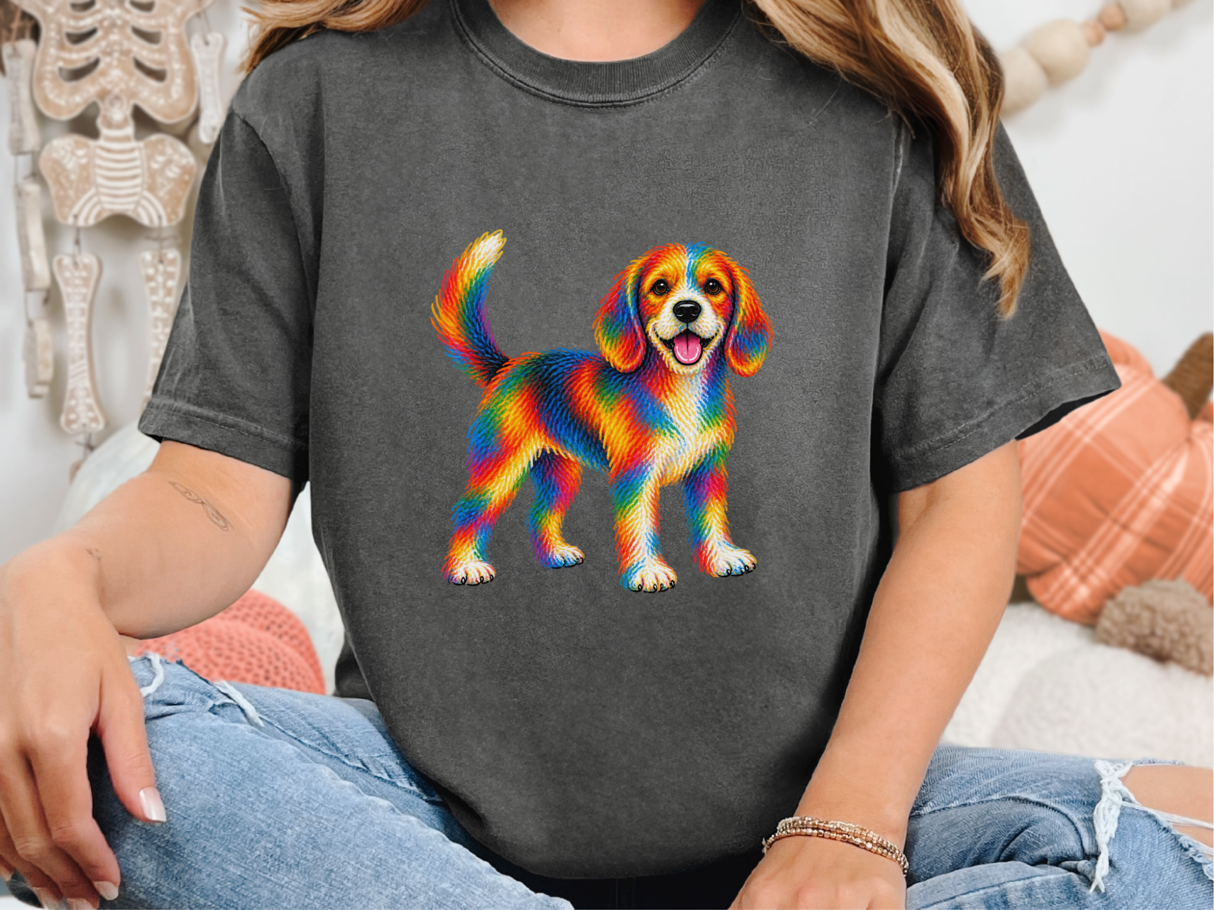 Colorful Rainbow Beagle Dog doodle dog shirt - photo 4