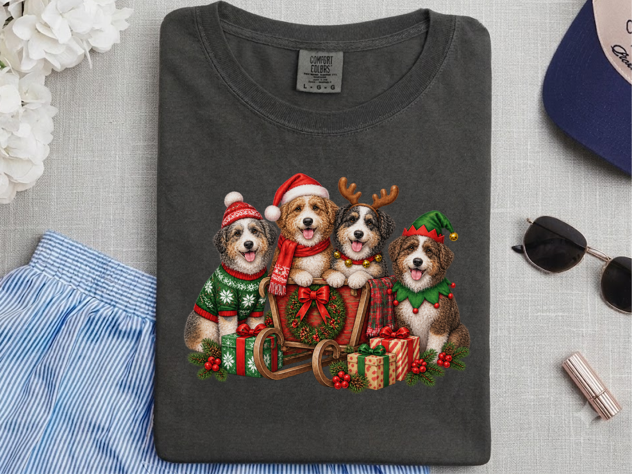 Christmas Aussiedoodle Sleigh Group