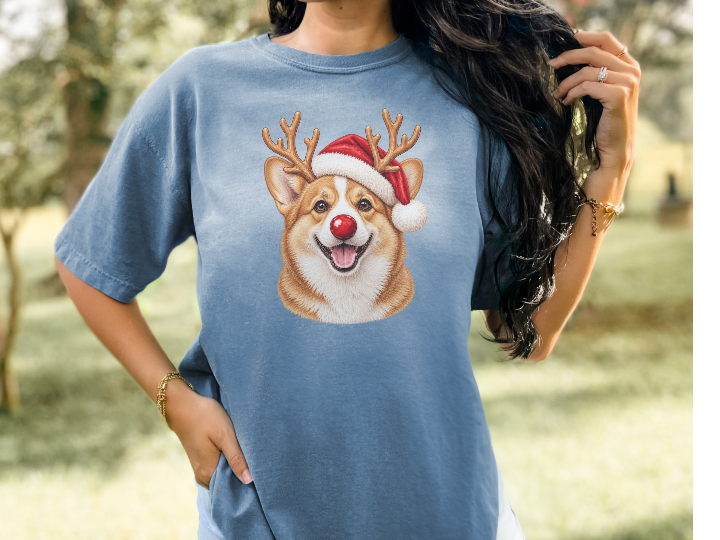 Christmas Corgi Red Nose doodle dog shirt - photo 6