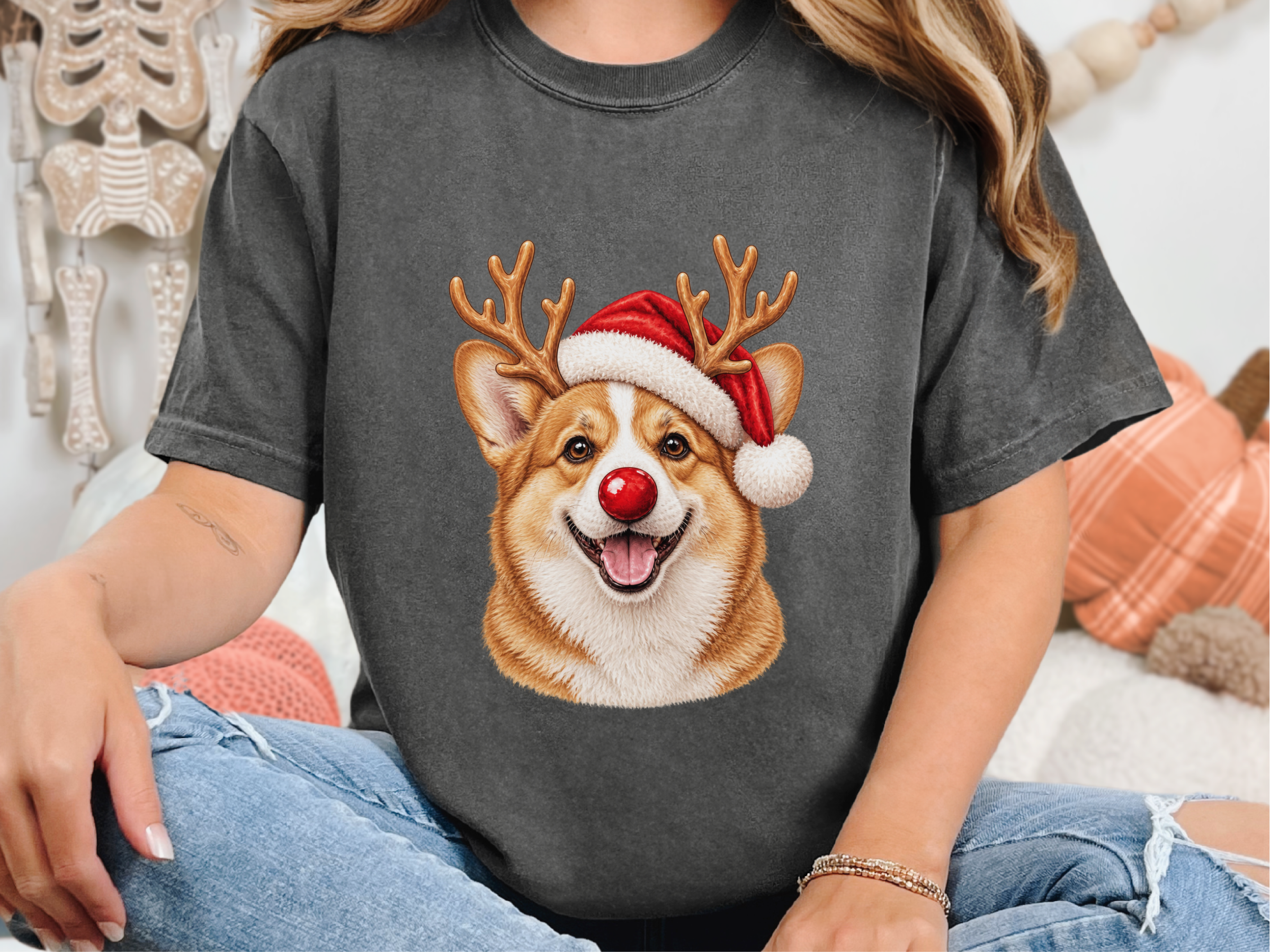 Christmas Corgi Red Nose doodle dog shirt - photo 3