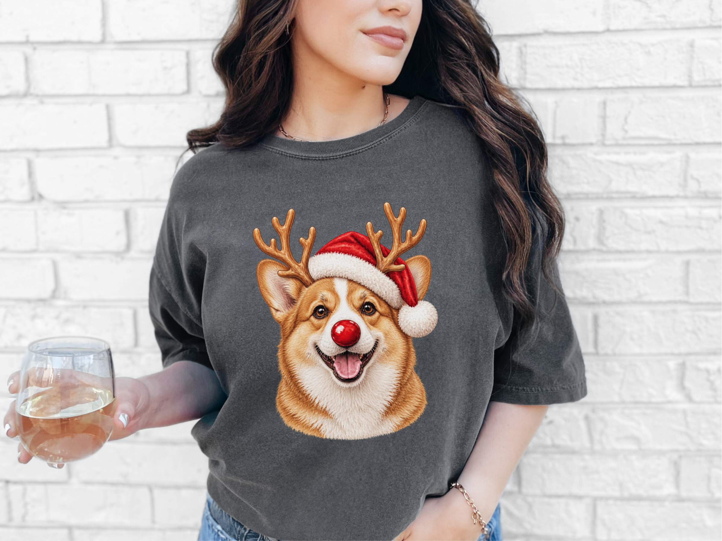 Christmas Corgi Red Nose doodle dog shirt - photo 4