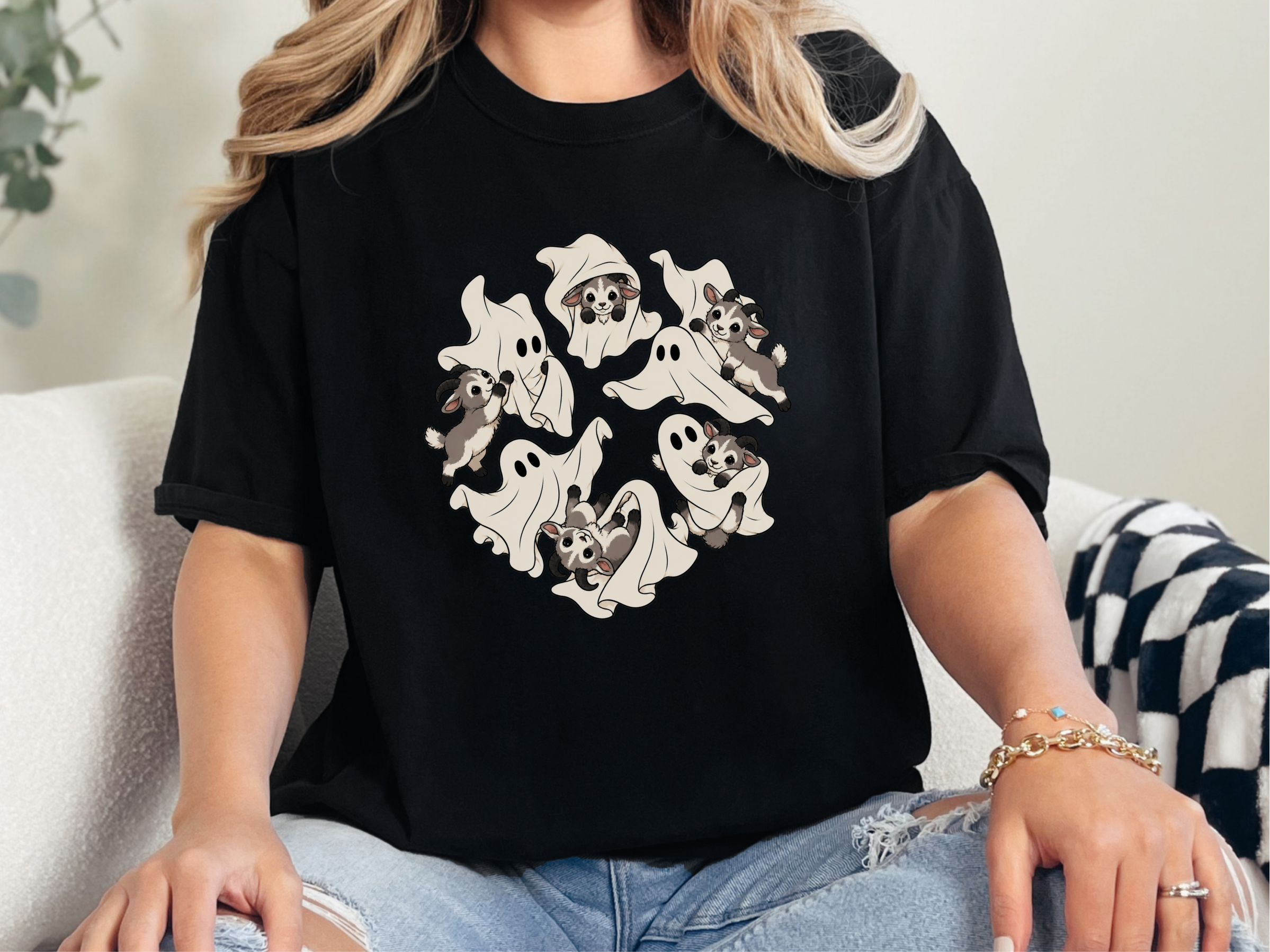 Cute Ghost Playing Baby Goat funny shirt - photo 2