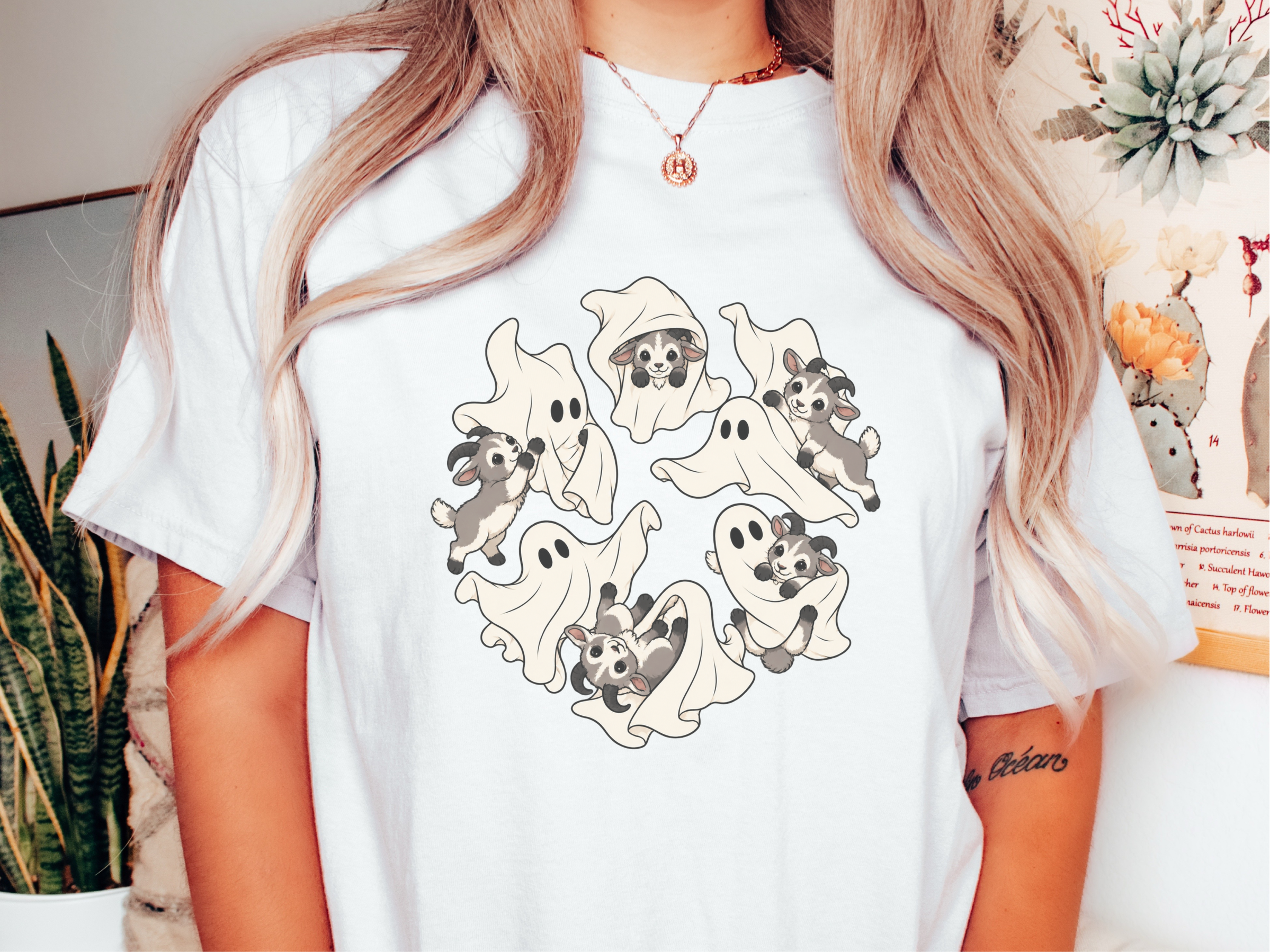 Cute Ghost Playing Baby Goat funny shirt - photo 1