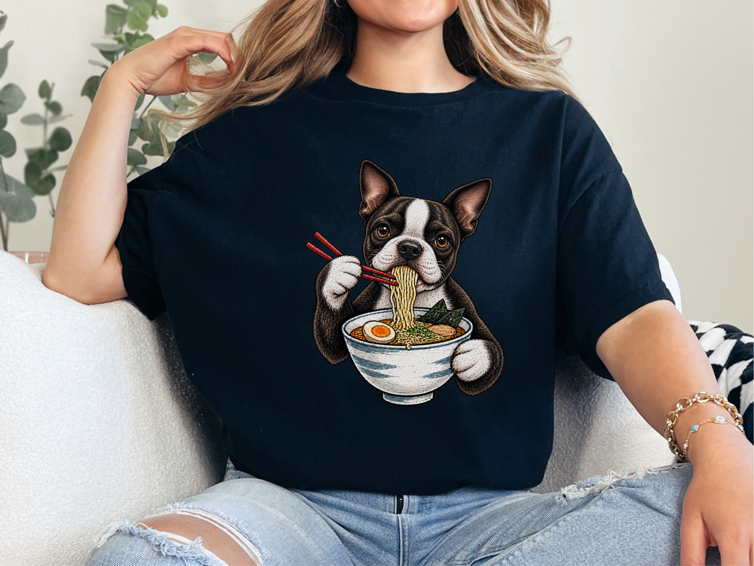 Boston Terrier Eating Ramen doodle dog shirt - photo 2