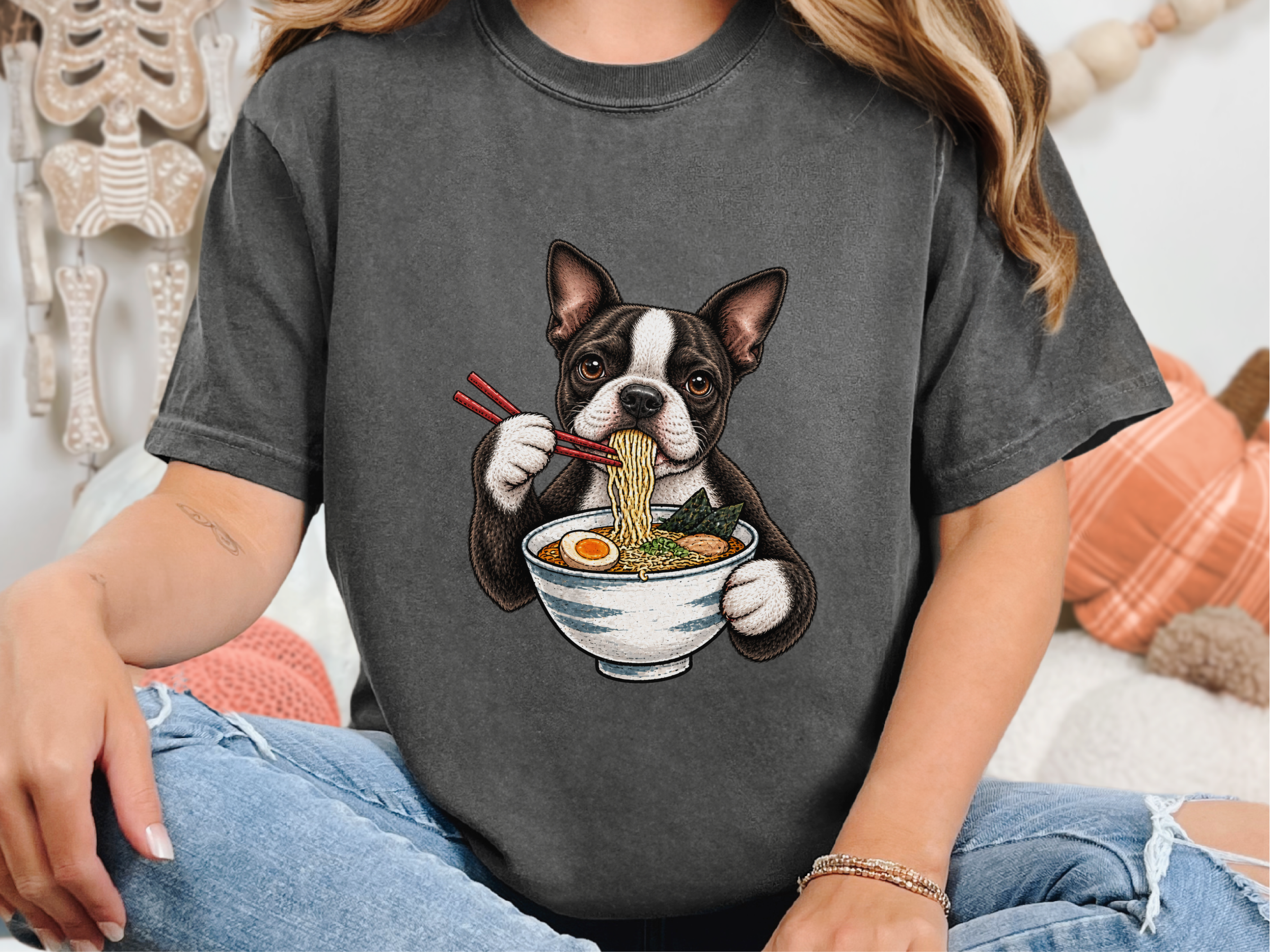 Boston Terrier Eating Ramen doodle dog shirt - photo 3