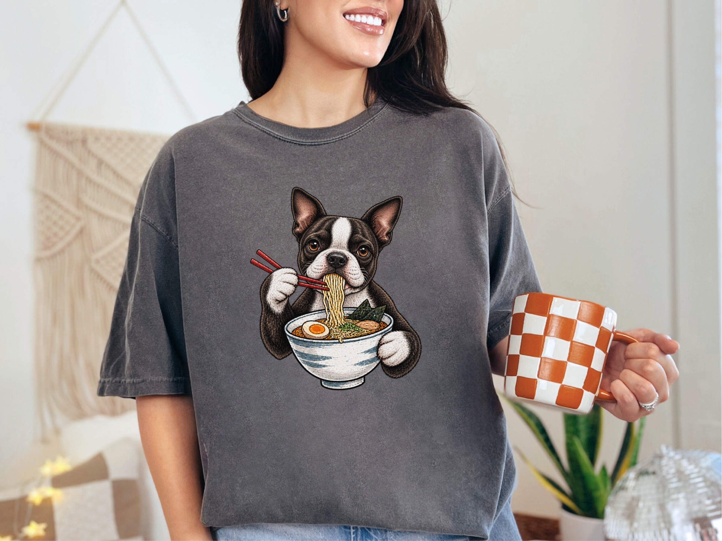 Boston Terrier Eating Ramen doodle dog shirt - photo 4