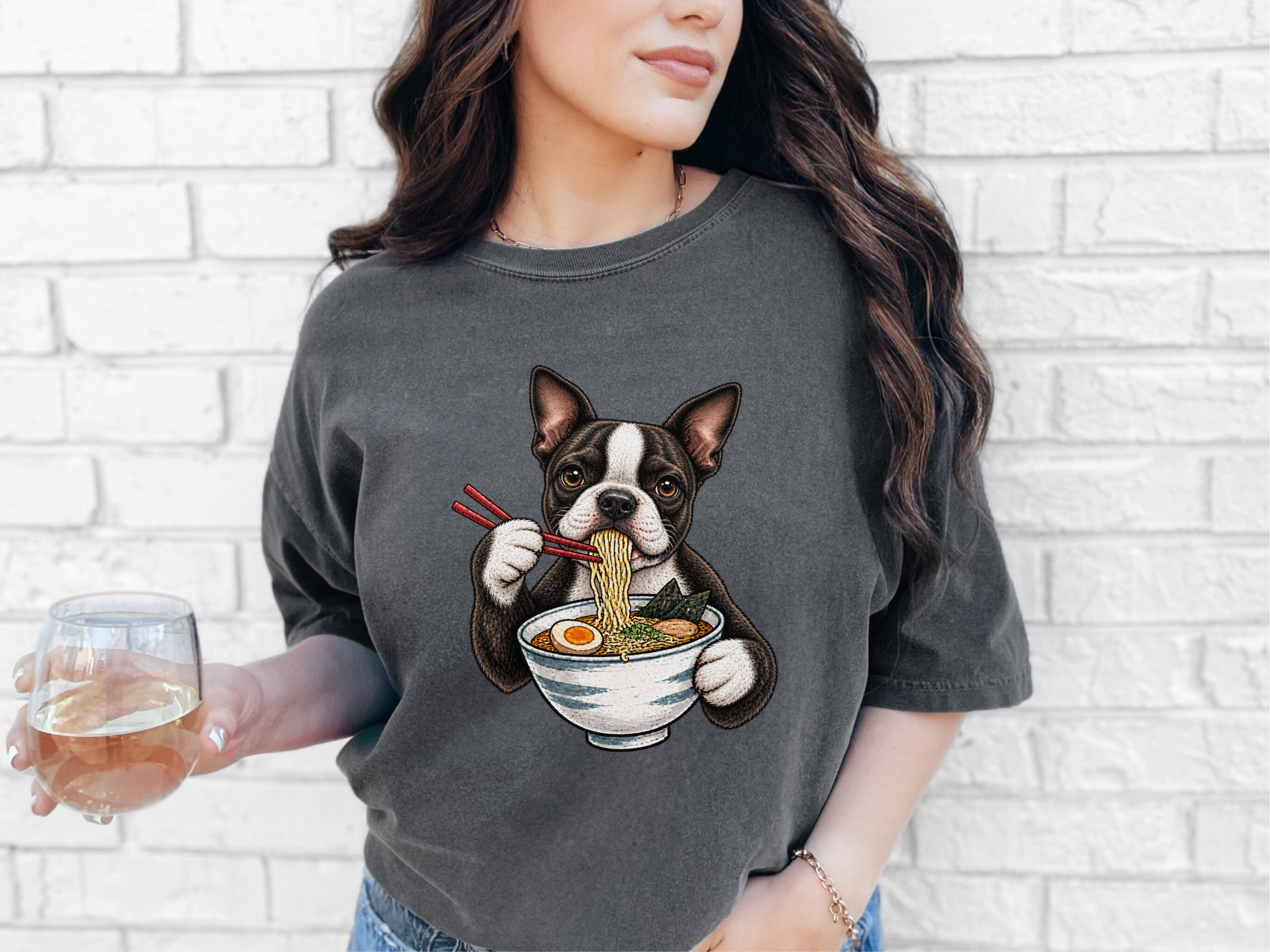 Boston Terrier Eating Ramen doodle dog shirt - photo 5