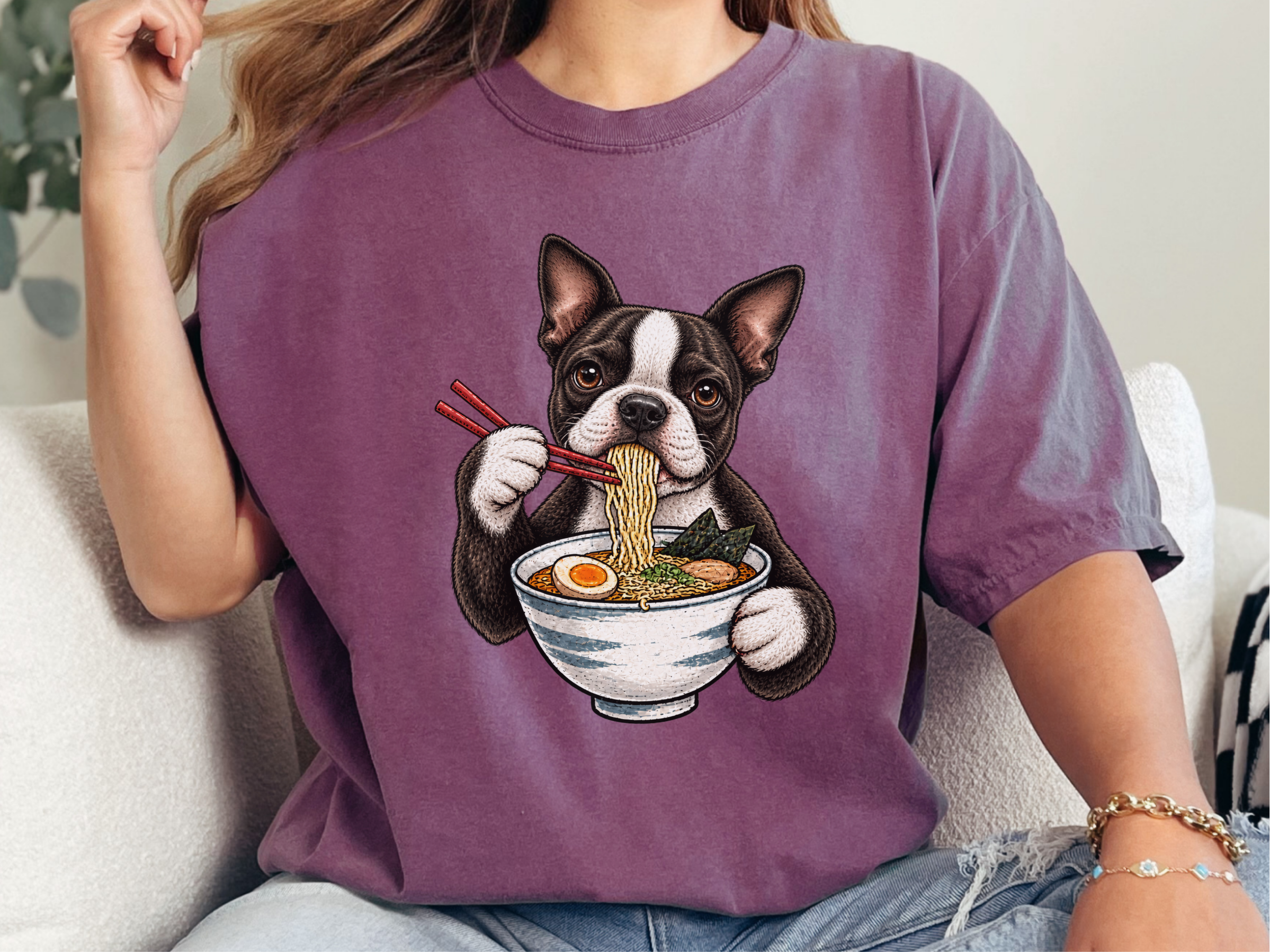 Boston Terrier Eating Ramen doodle dog shirt - photo 6
