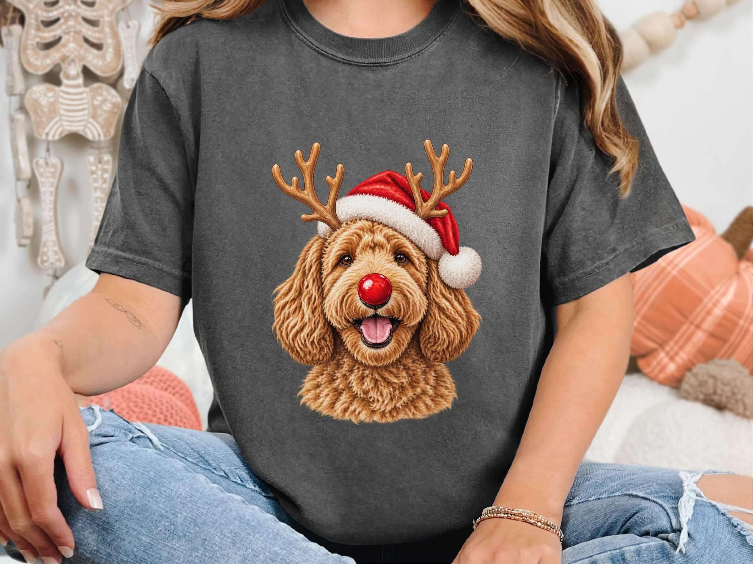 Labradoodle Reindeer Red Nose doodle dog shirt - photo 3