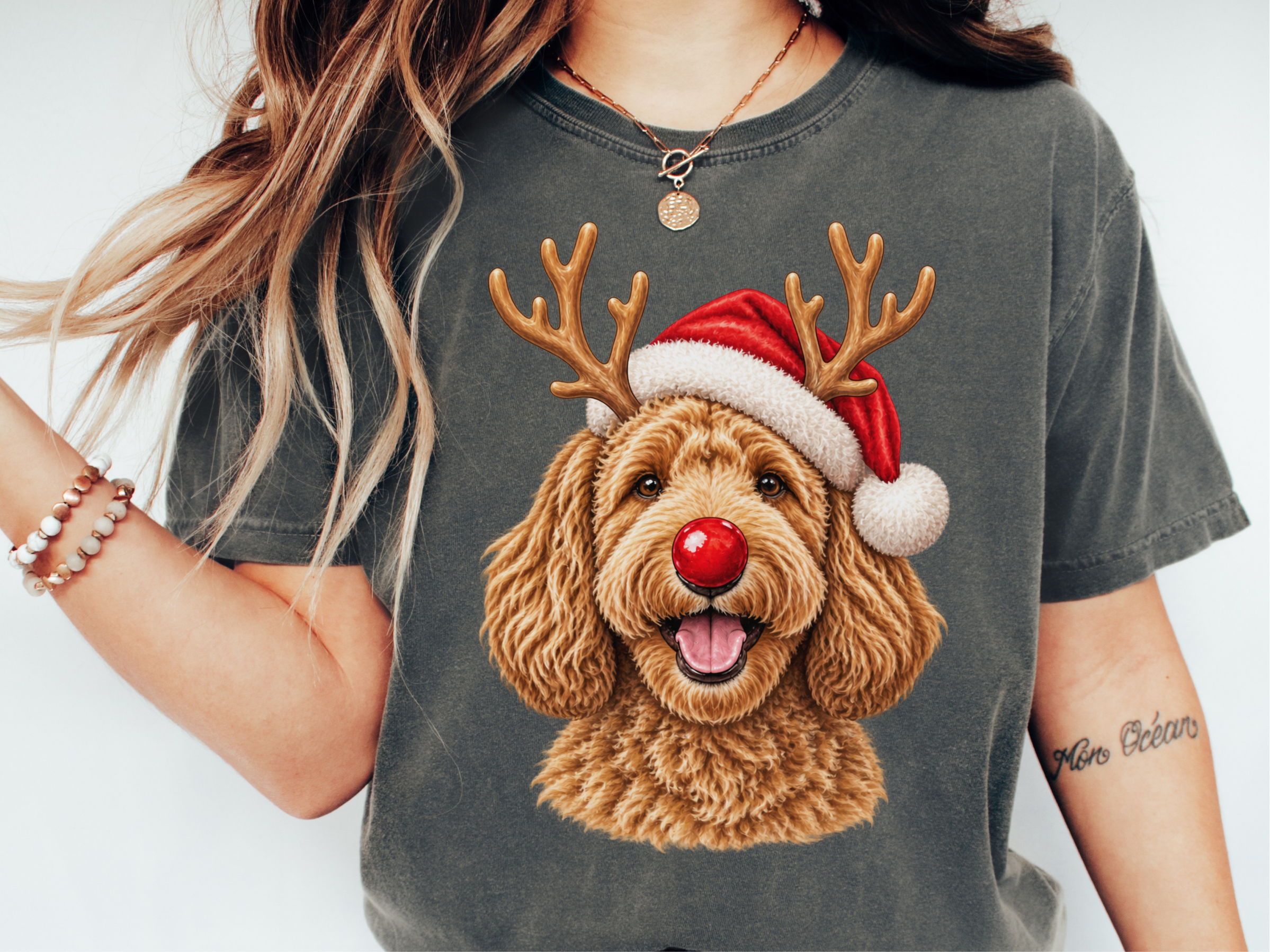 Labradoodle Reindeer Red Nose doodle dog shirt - photo 1