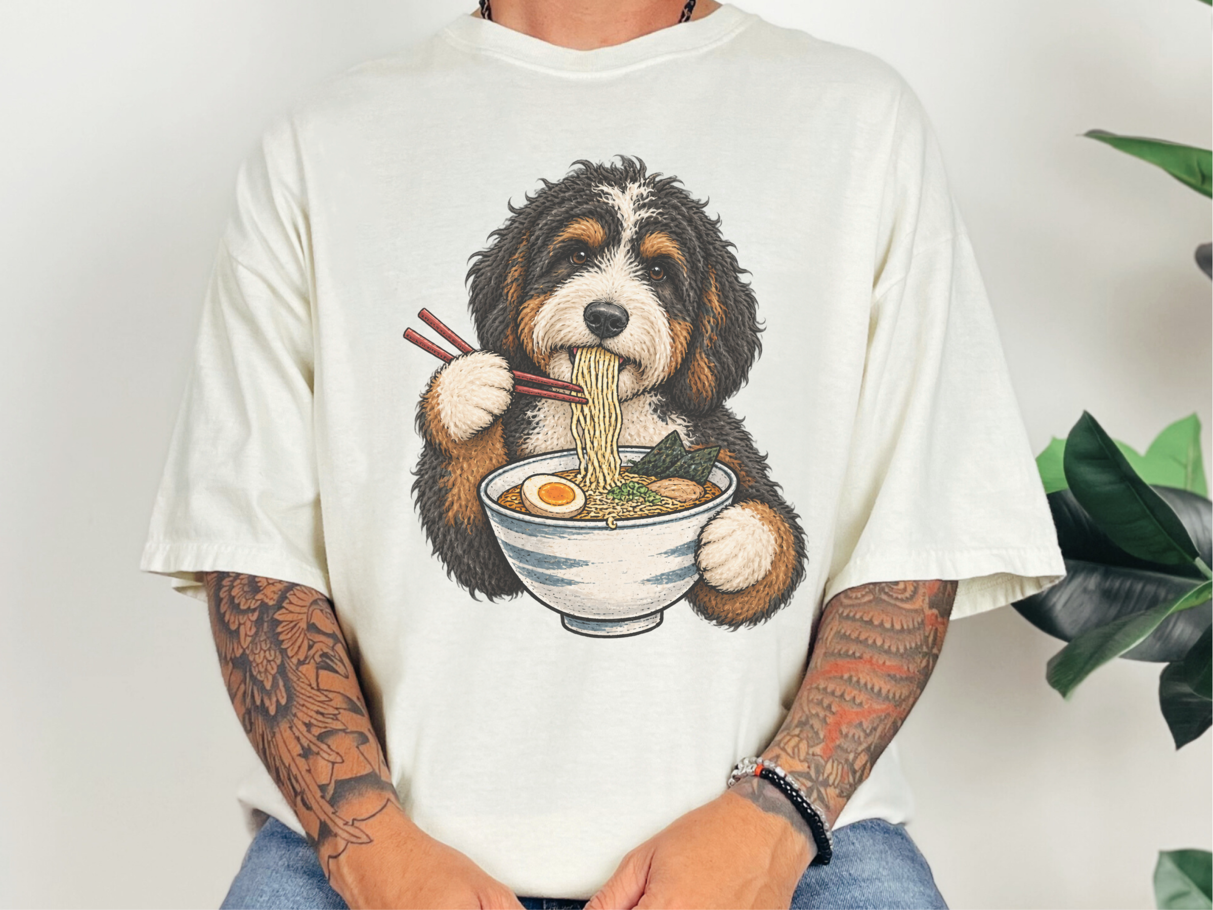 Bernedoodle Eating Ramen Noodles doodle dog shirt - photo 8