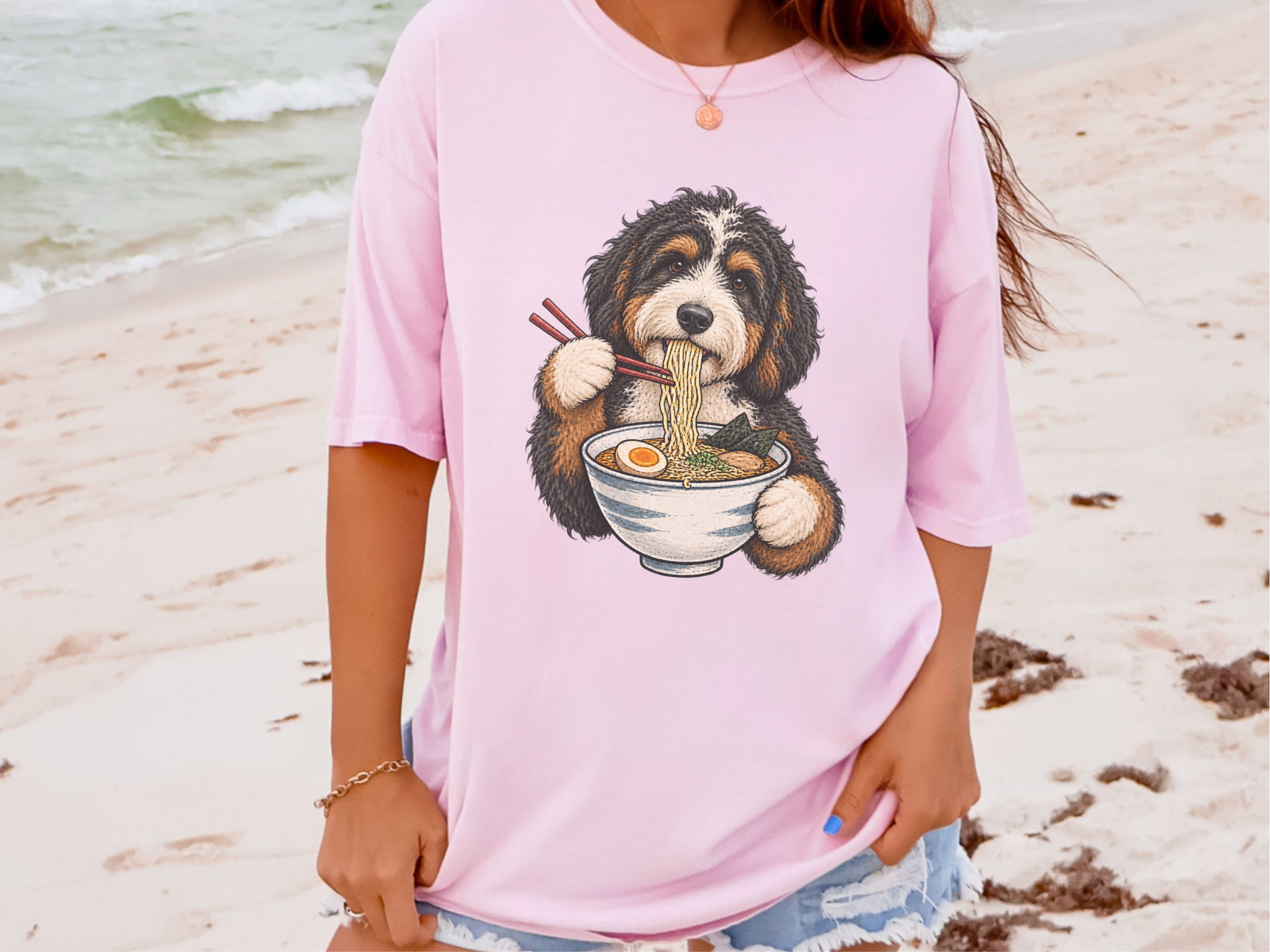 Bernedoodle Eating Ramen Noodles doodle dog shirt - photo 4