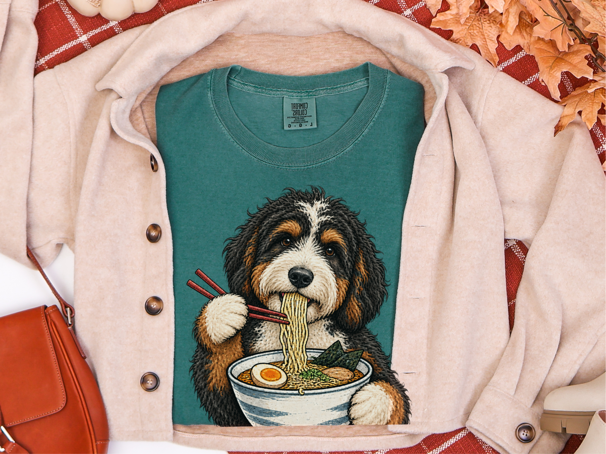 Bernedoodle Eating Ramen Noodles doodle dog shirt - photo 7
