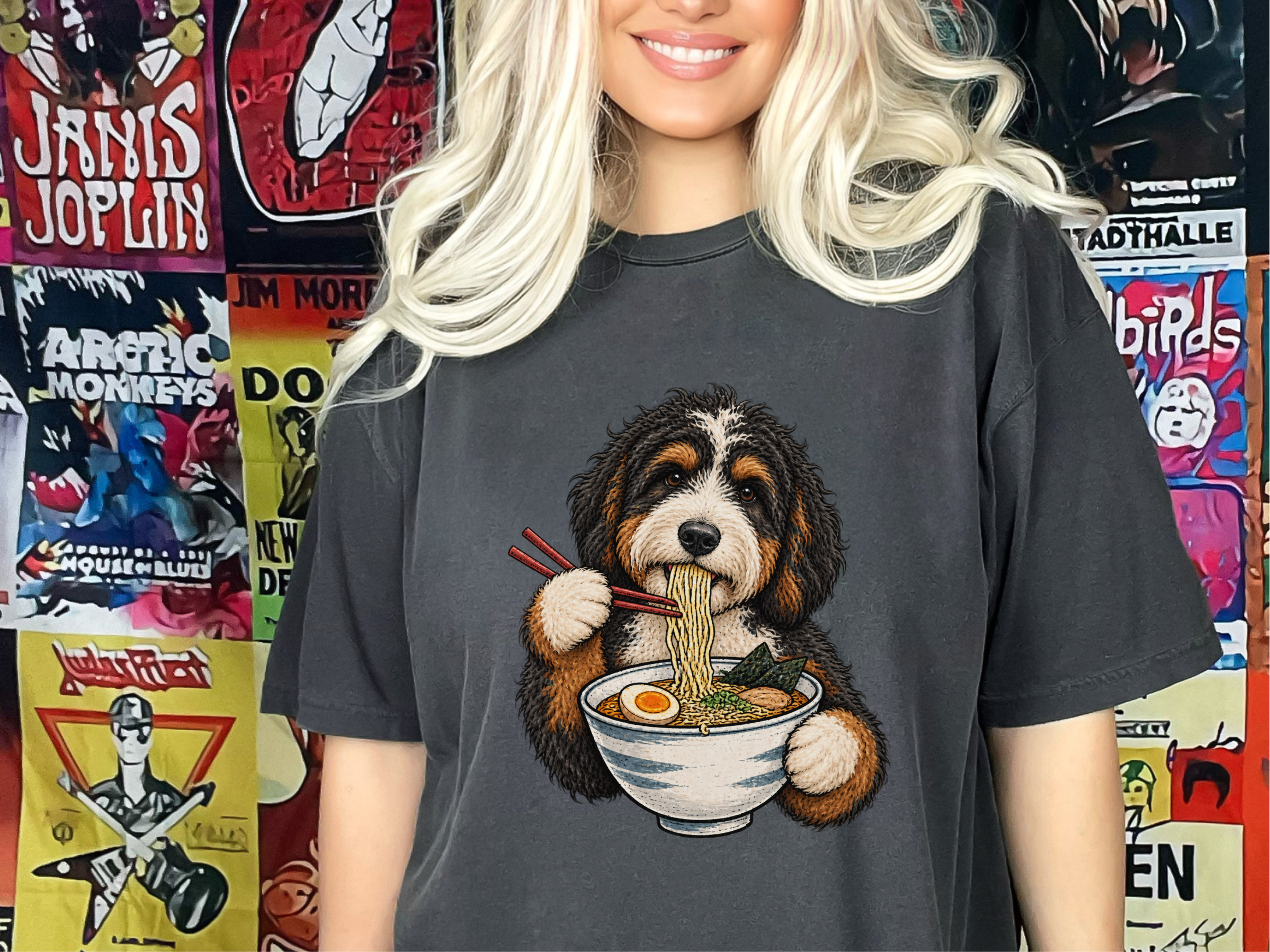Bernedoodle Eating Ramen Noodles doodle dog shirt - photo 2