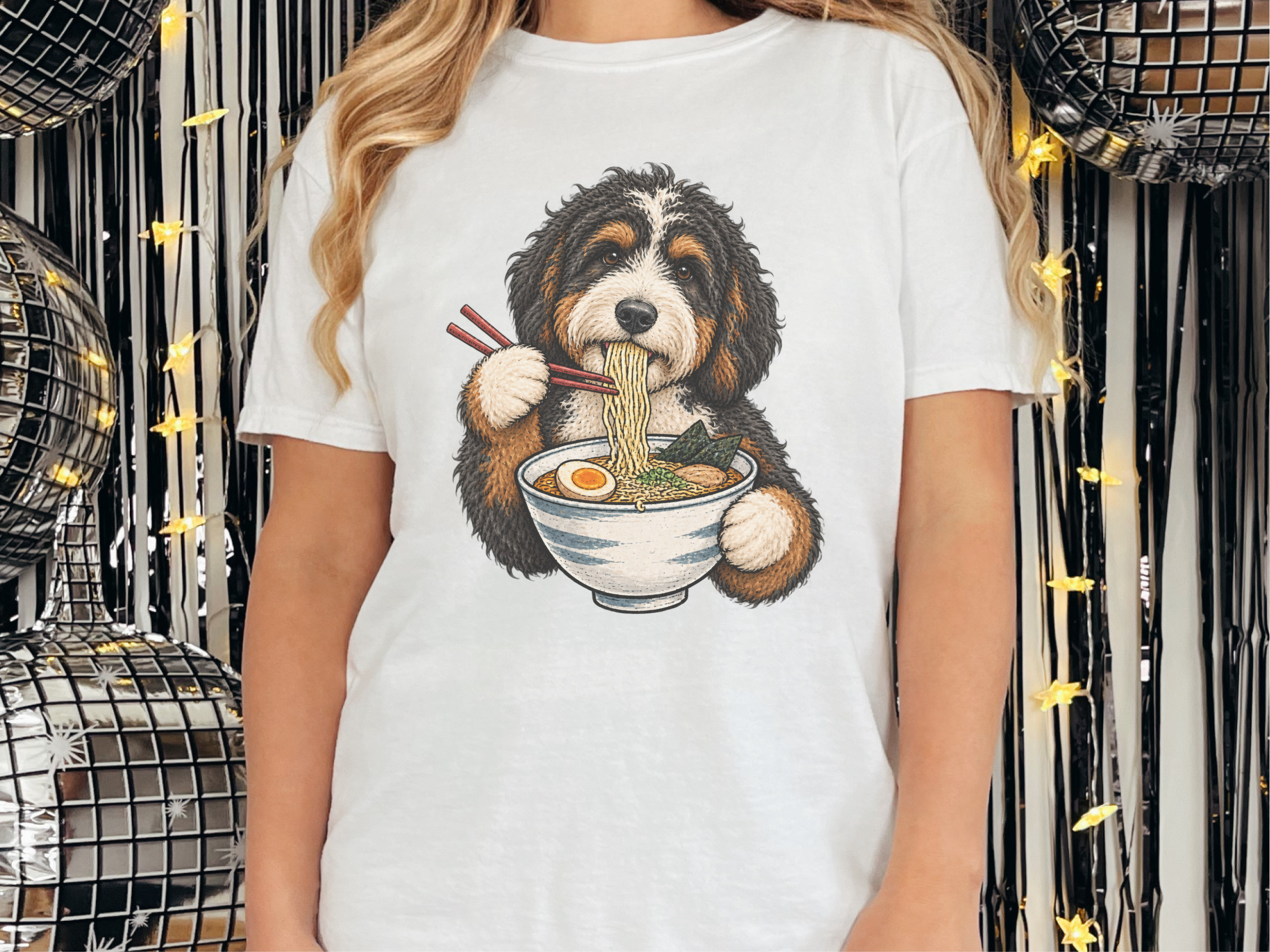 Bernedoodle Eating Ramen Noodles doodle dog shirt - photo 1