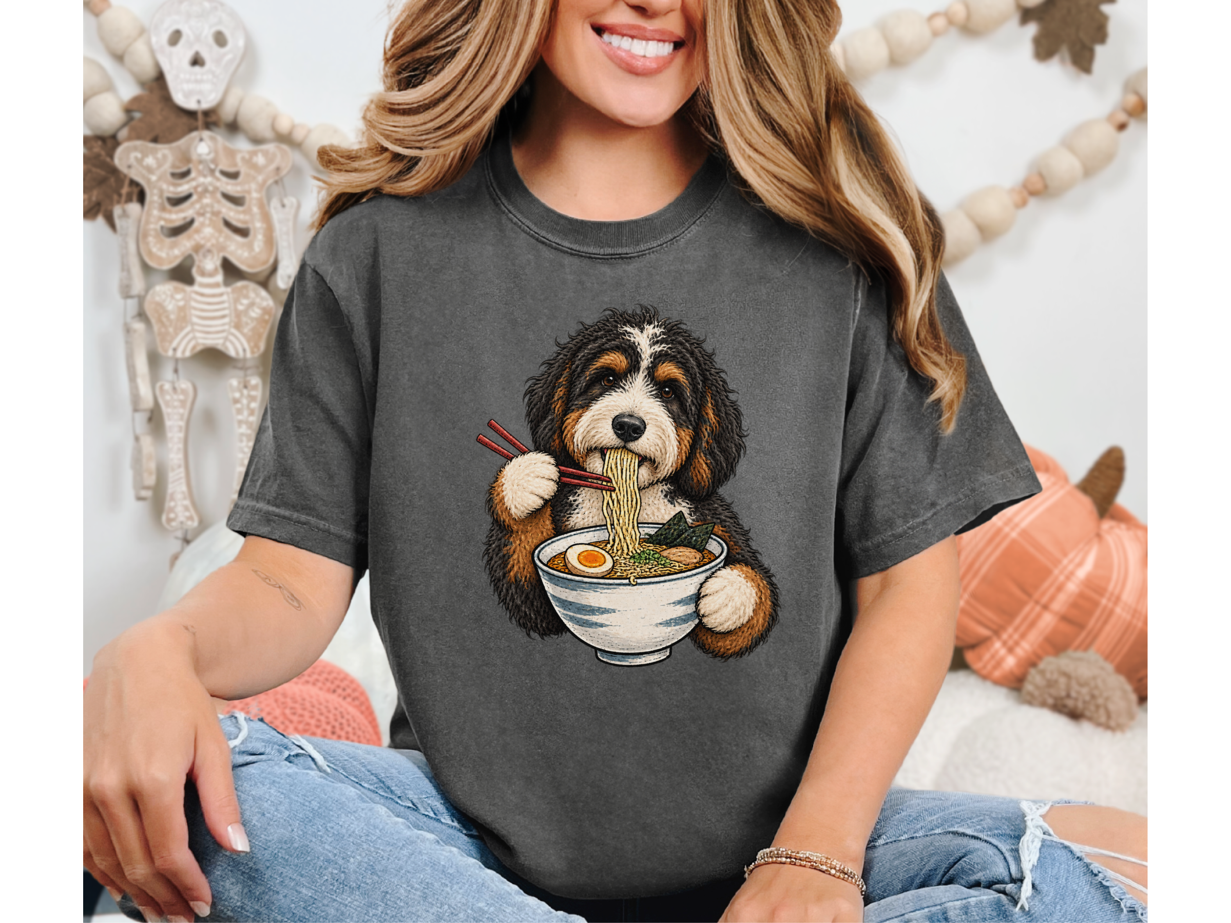 Bernedoodle Eating Ramen Noodles doodle dog shirt - photo 3