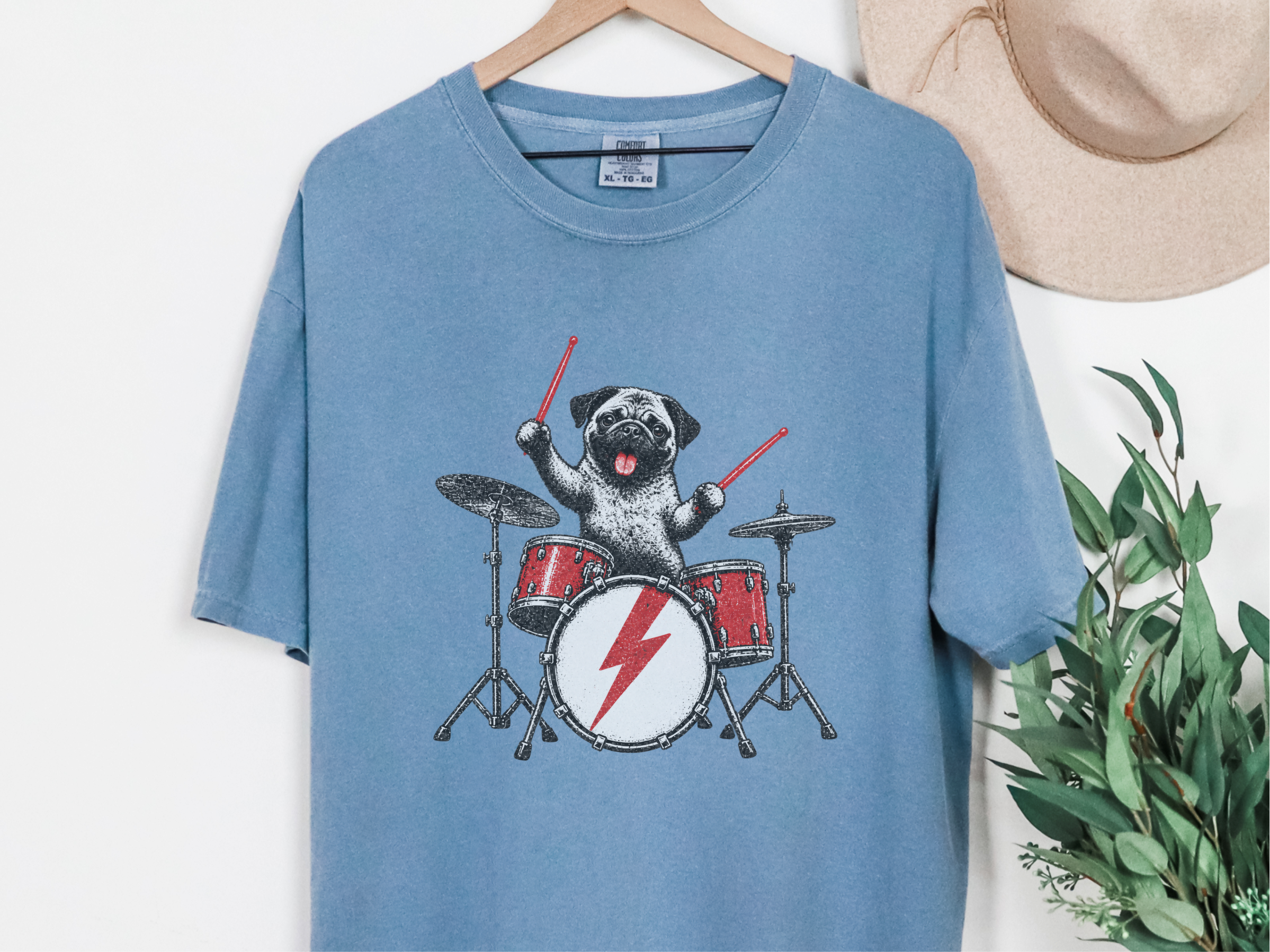Rockstar Pug Drummer doodle dog shirt - photo 7