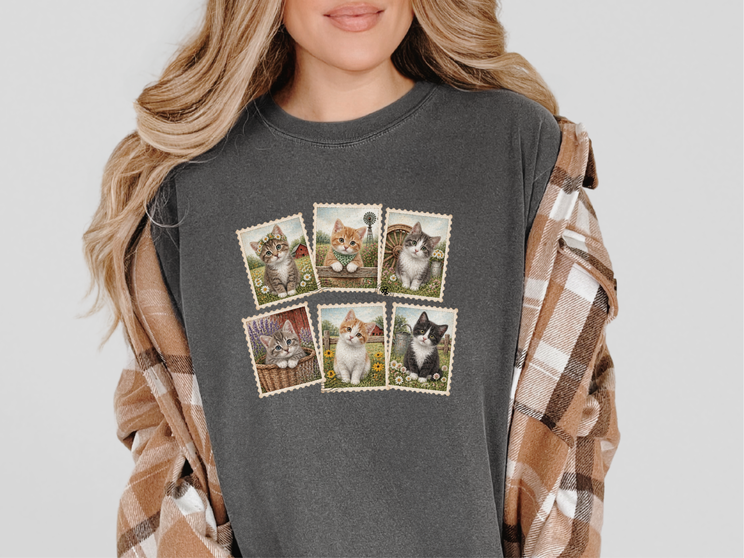 Vintage Country Cats Stamps funny shirt - photo 3