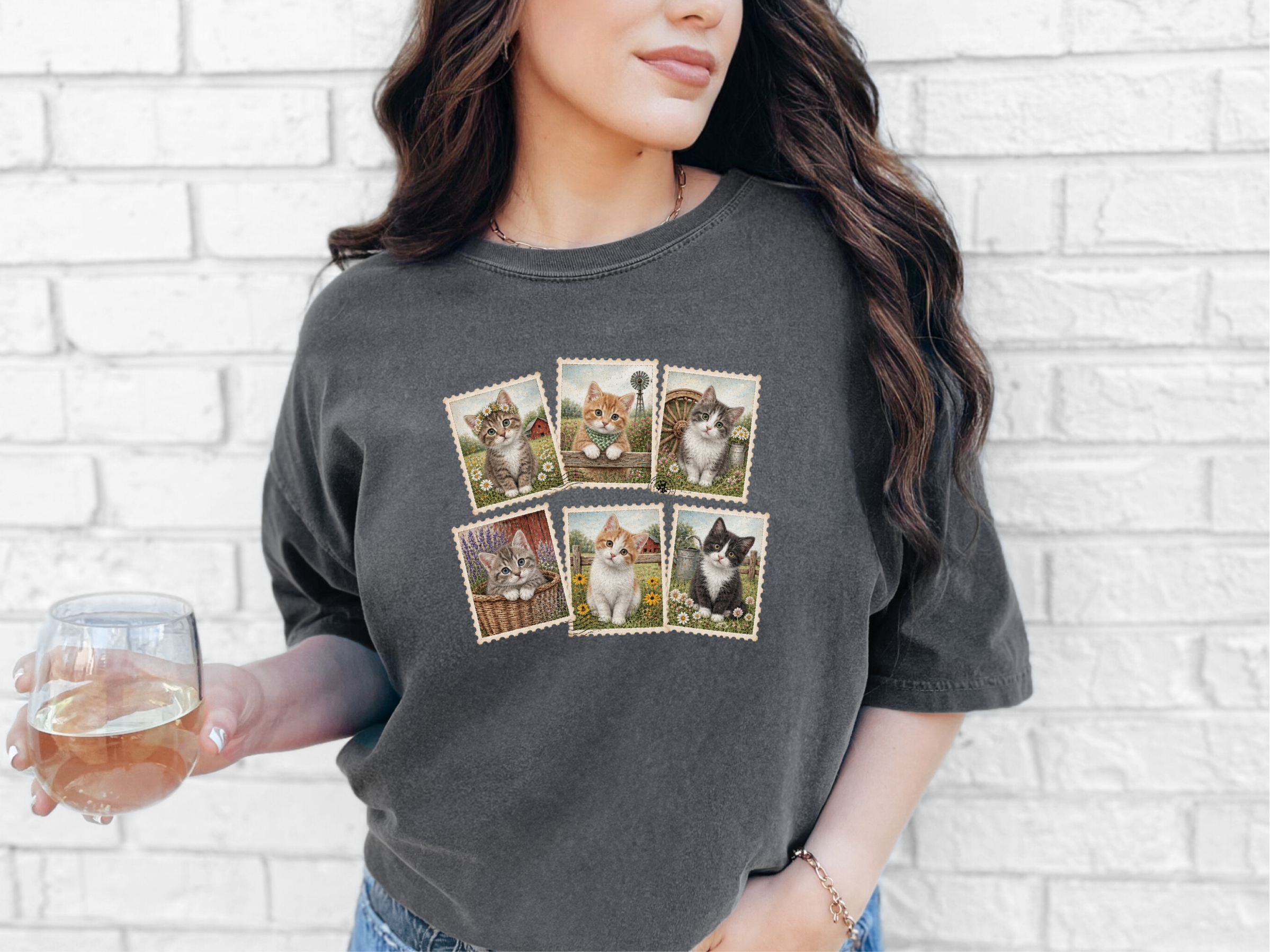 Vintage Country Cats Stamps funny shirt - photo 4