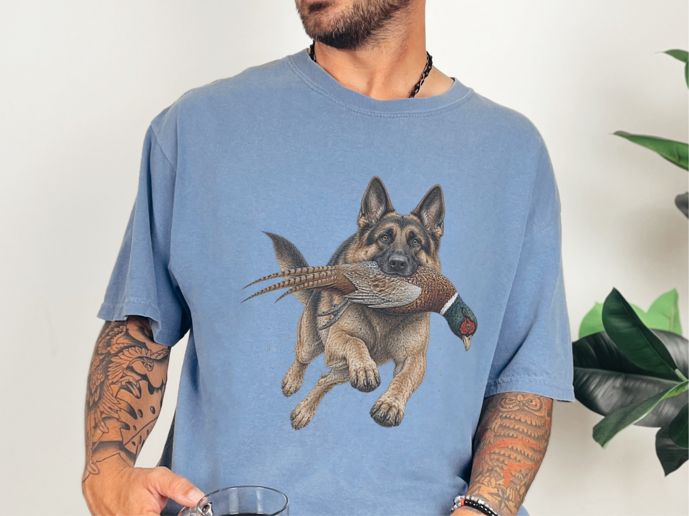 German Shepherd Retrieving Pheasant doodle dog shirt - photo 5
