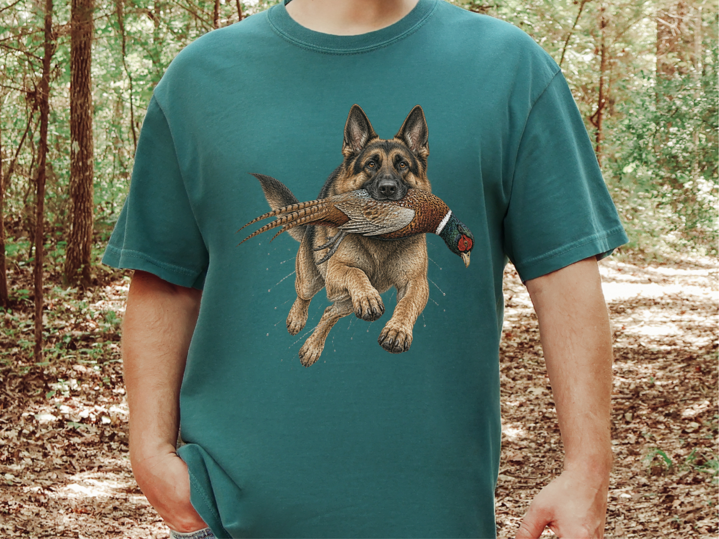 German Shepherd Retrieving Pheasant doodle dog shirt - photo 6