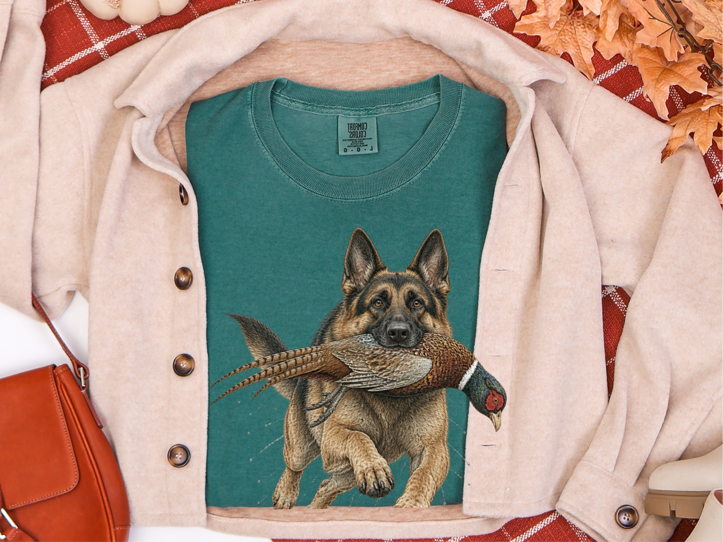 German Shepherd Retrieving Pheasant doodle dog shirt - photo 7
