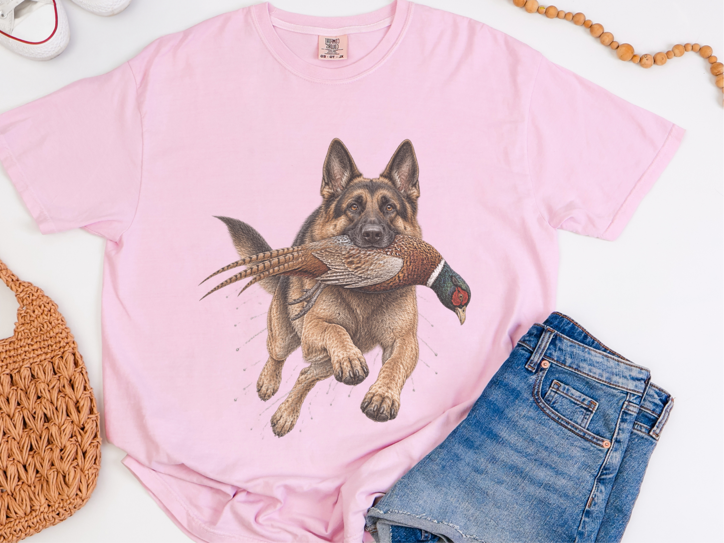 German Shepherd Retrieving Pheasant doodle dog shirt - photo 4