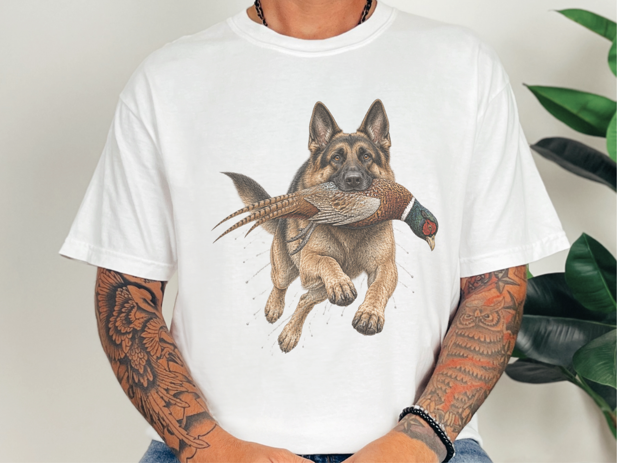 German Shepherd Retrieving Pheasant doodle dog shirt - photo 1