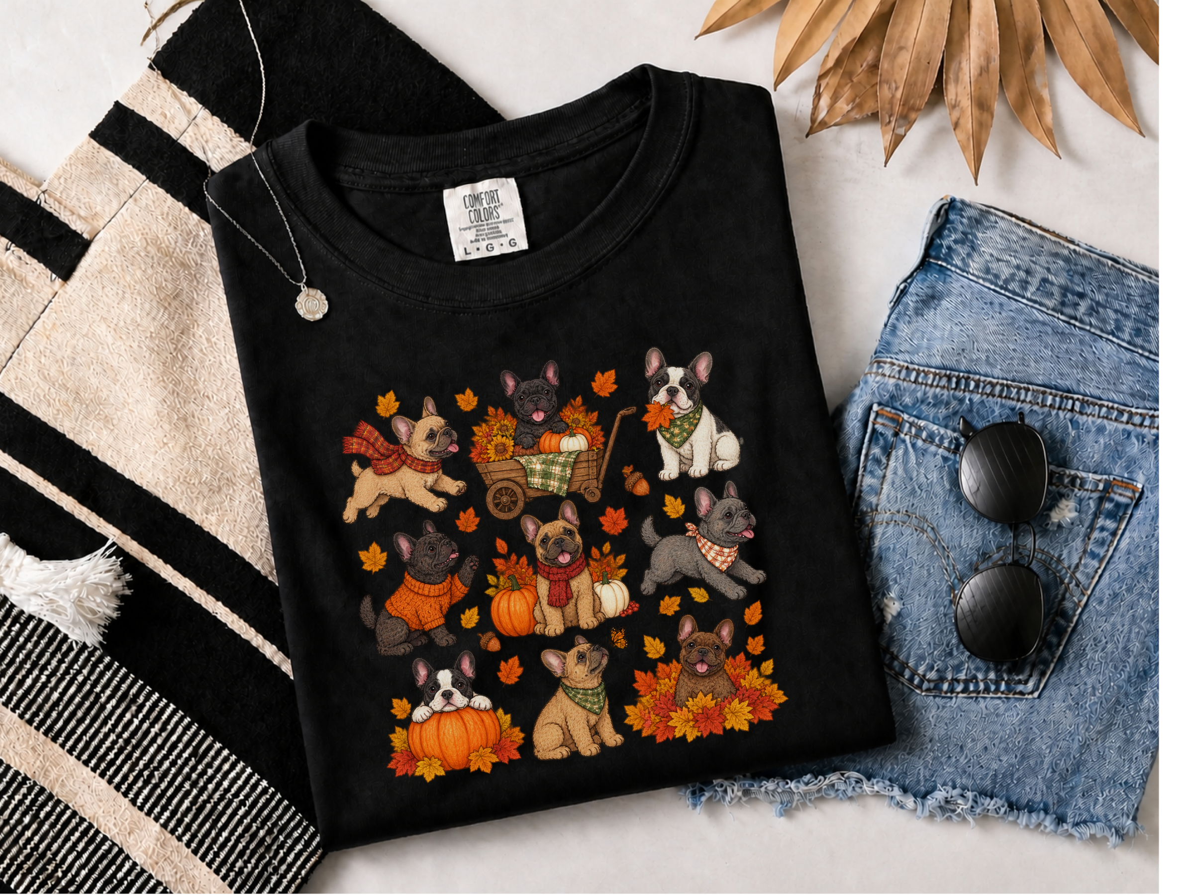 French Bulldog Autumn Activities doodle dog shirt - photo 4