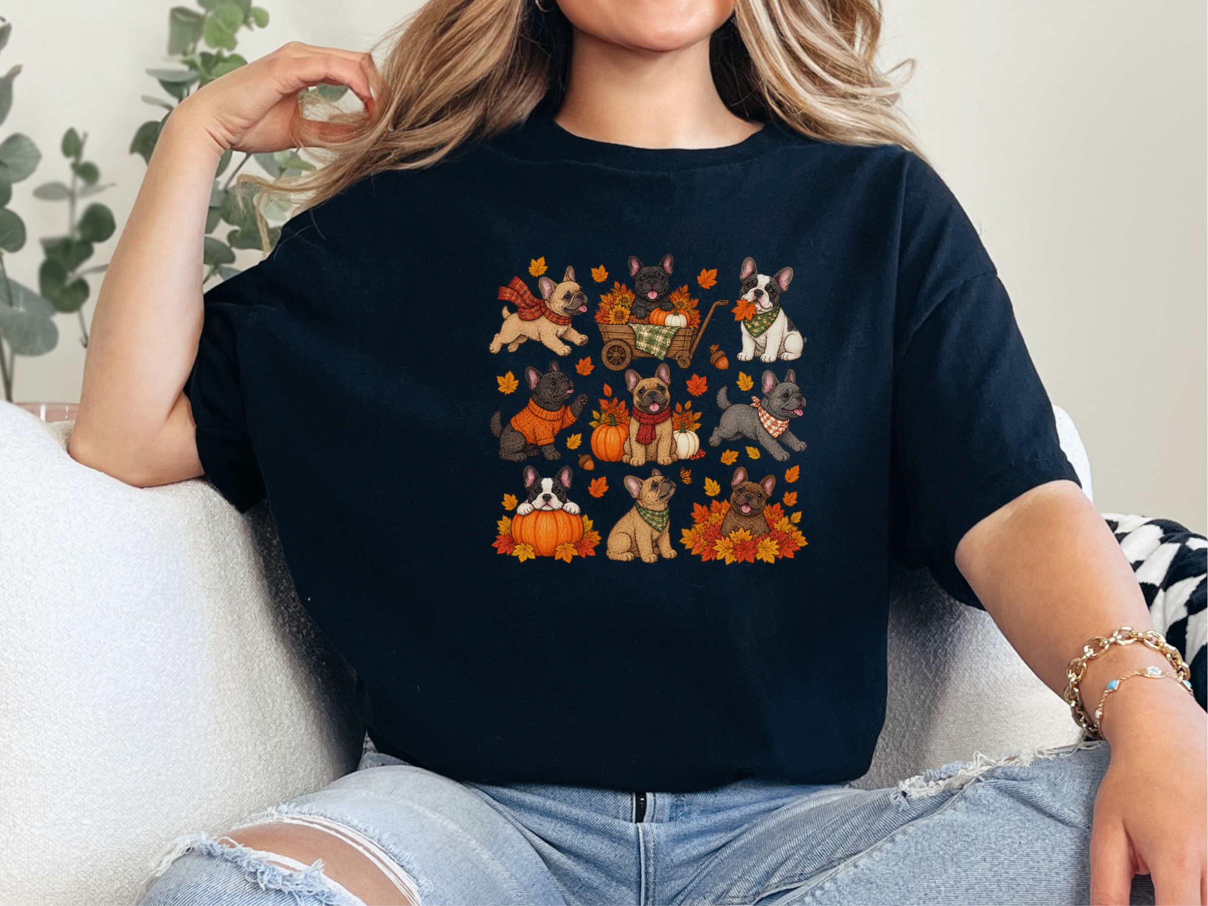 French Bulldog Autumn Activities doodle dog shirt - photo 3