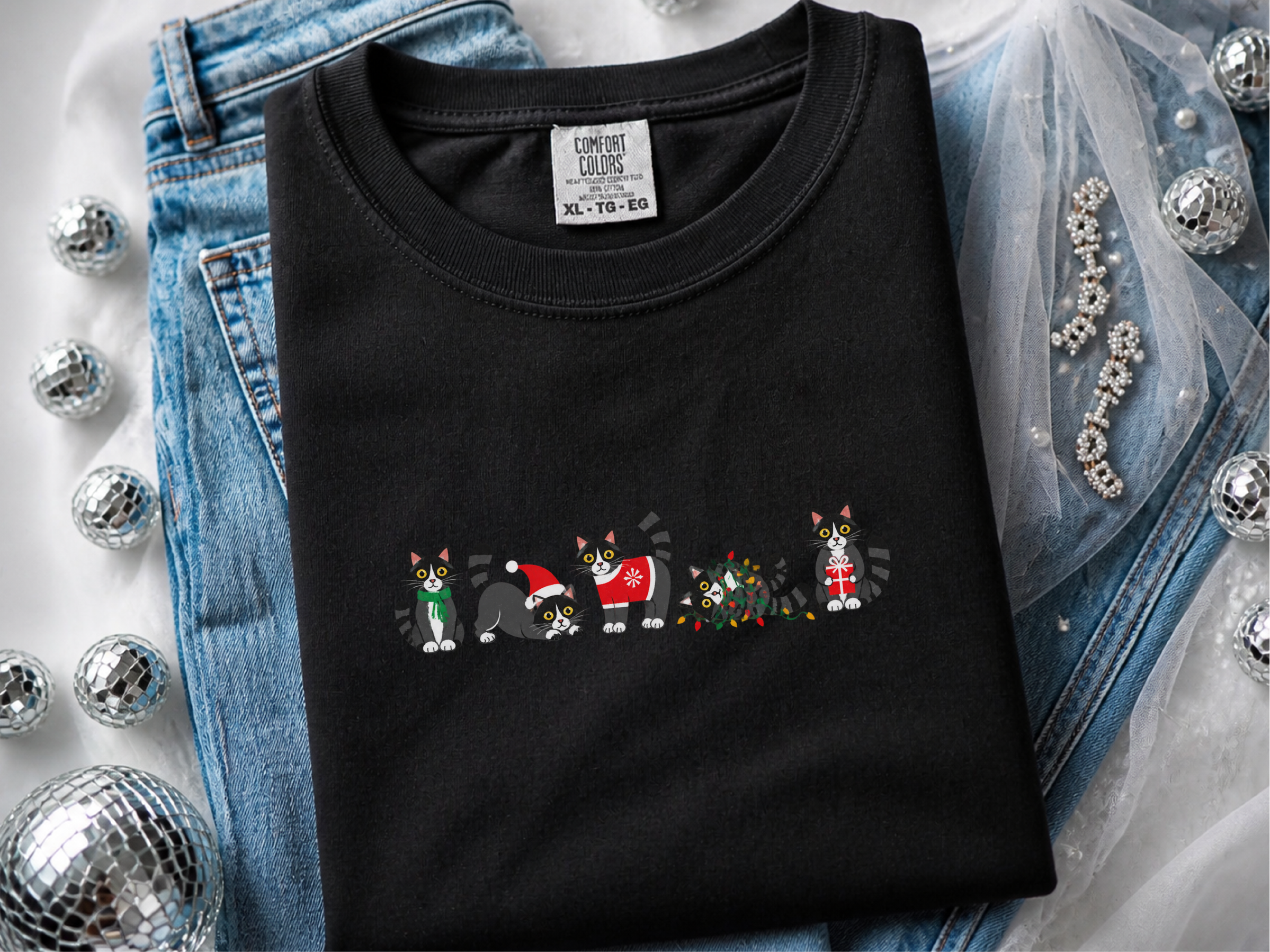 Festive Tuxedo Cats Line funny shirt - photo 4