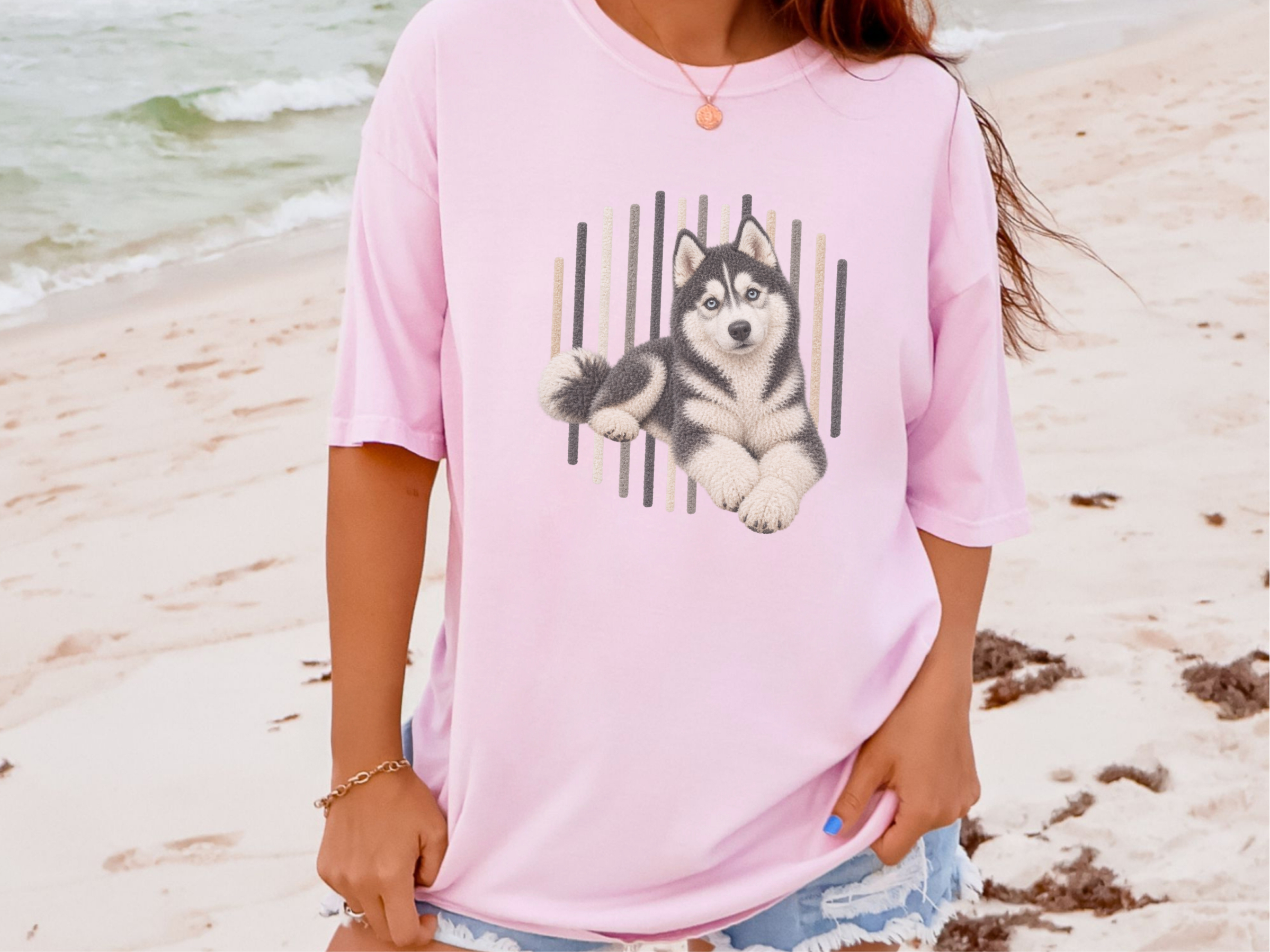 Textured Husky Vertical Stripes doodle dog shirt - photo 6