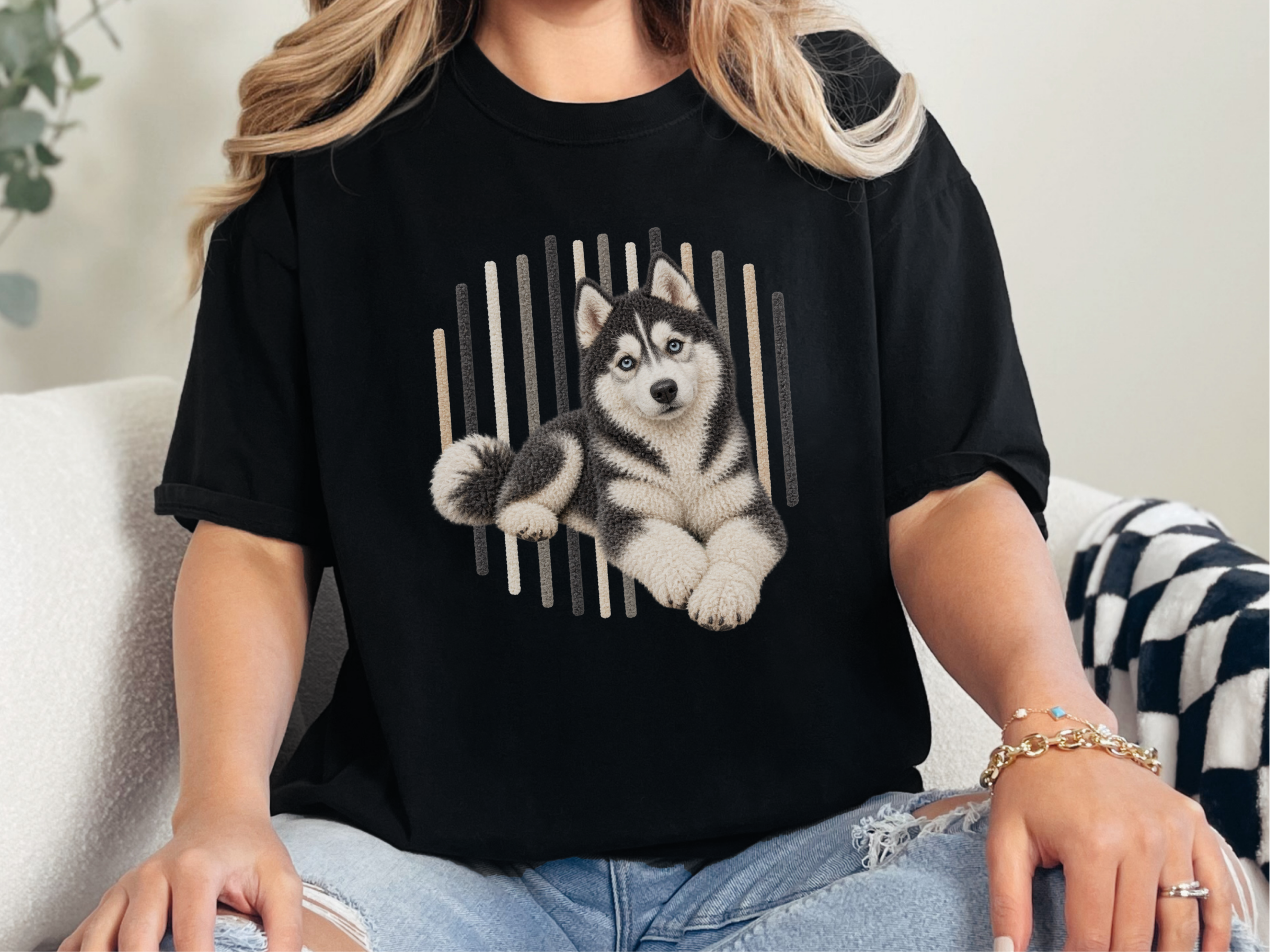Textured Husky Vertical Stripes doodle dog shirt - photo 3