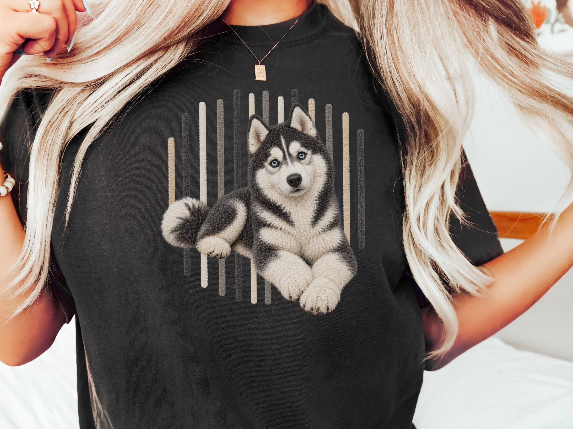 Textured Husky Vertical Stripes doodle dog shirt - photo 1