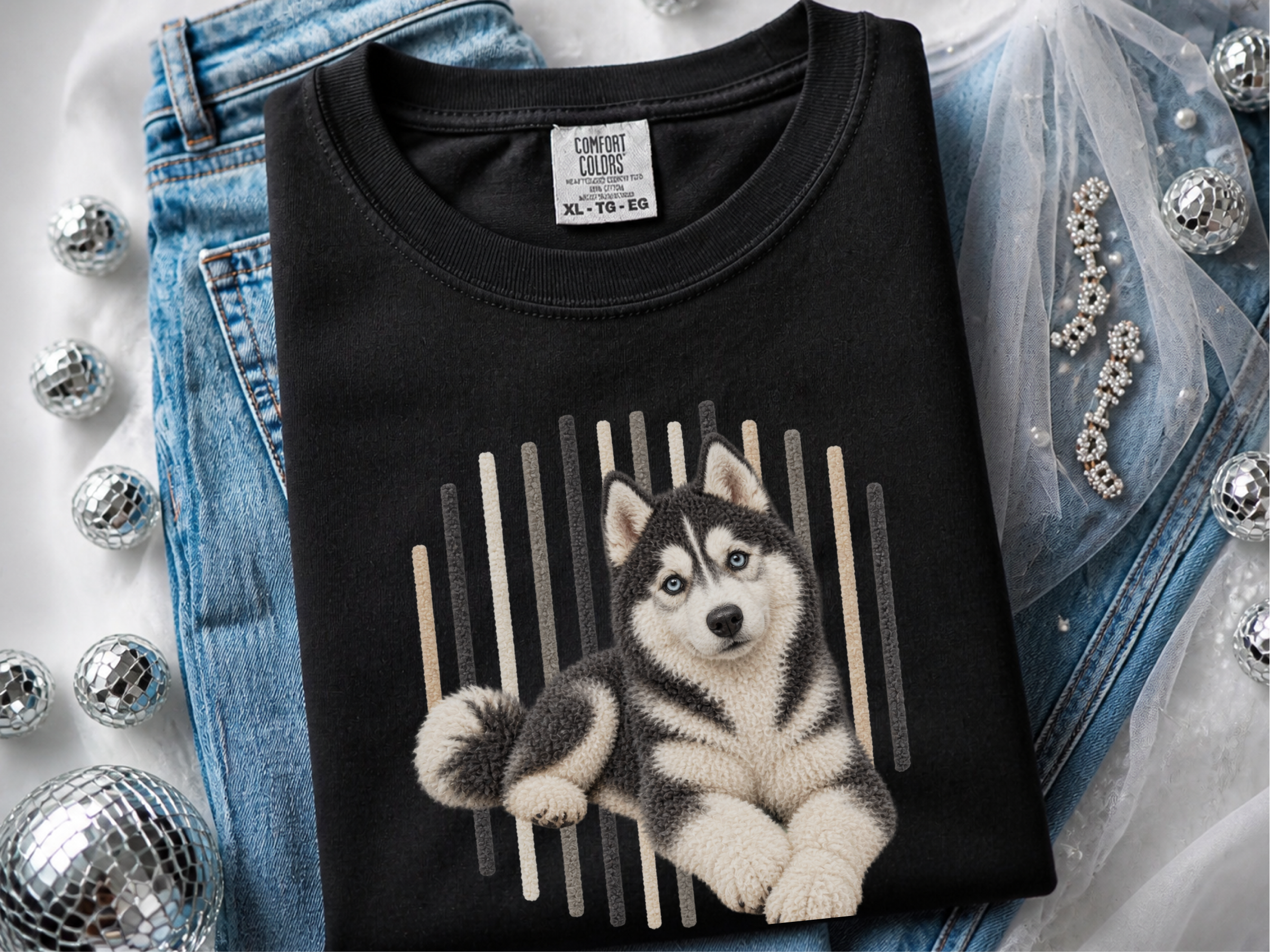 Textured Husky Vertical Stripes doodle dog shirt - photo 4
