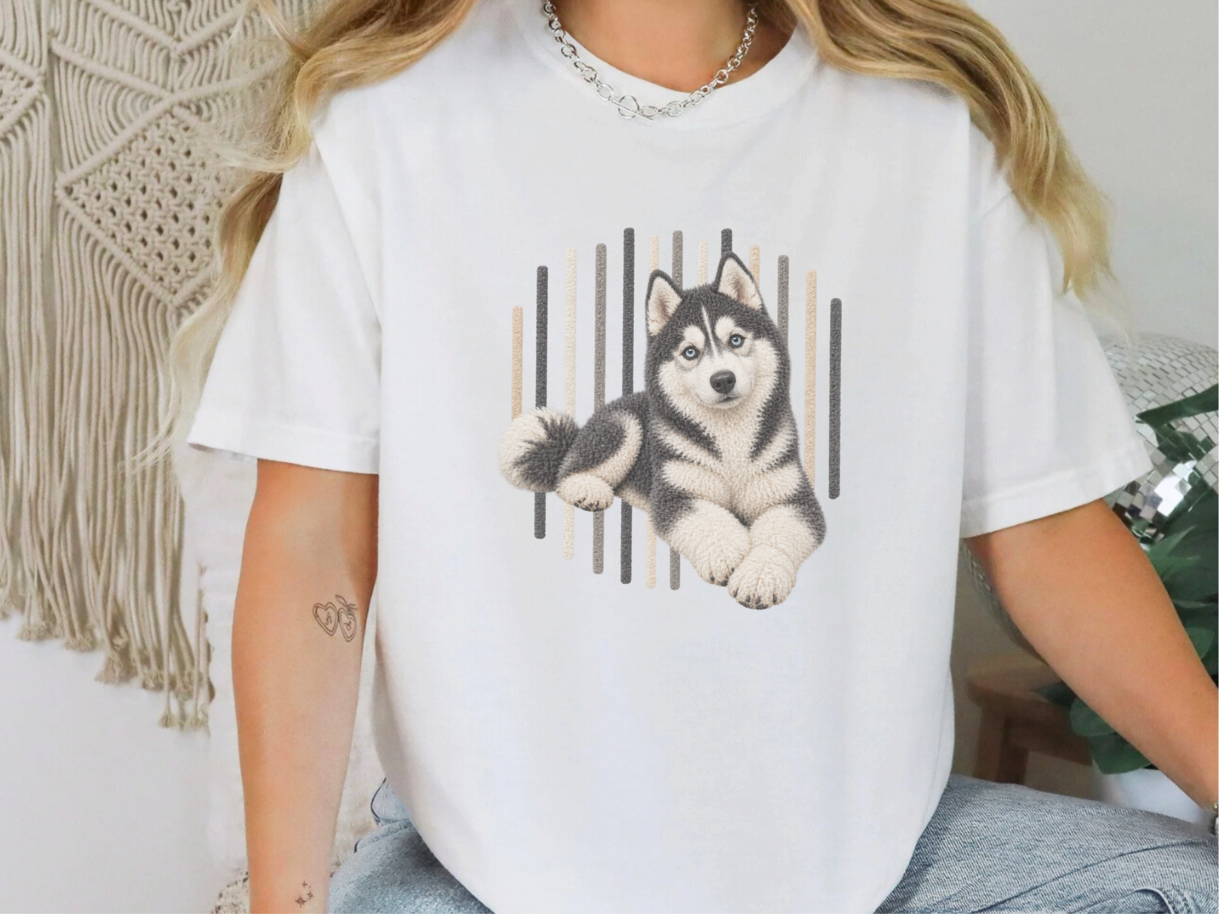 Textured Husky Vertical Stripes doodle dog shirt - photo 2