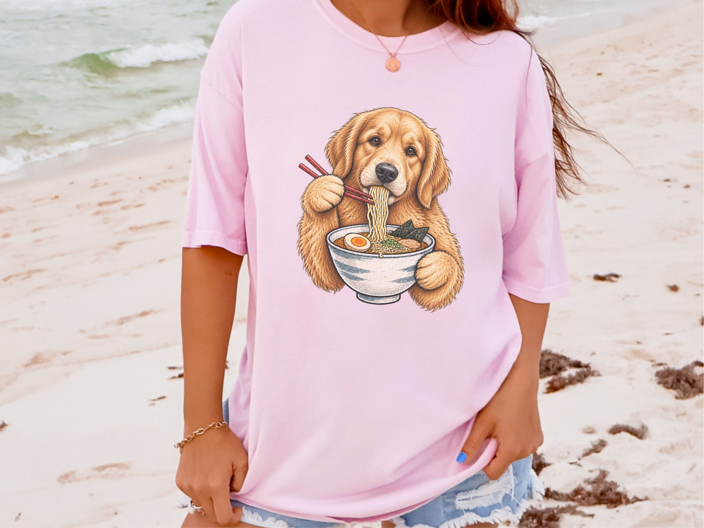 Golden Retriever Eating Ramen doodle dog shirt - photo 5