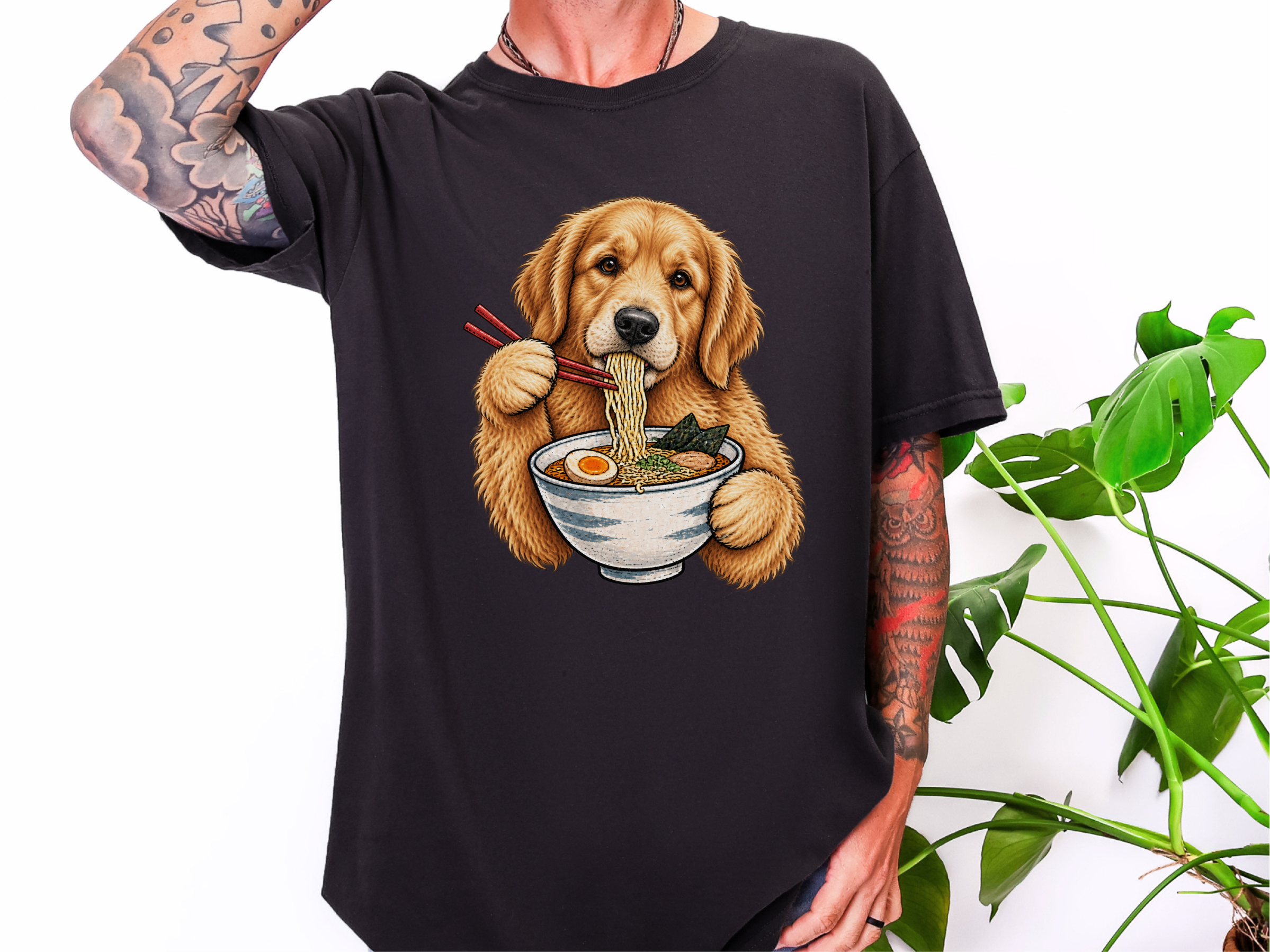 Golden Retriever Eating Ramen doodle dog shirt - photo 3