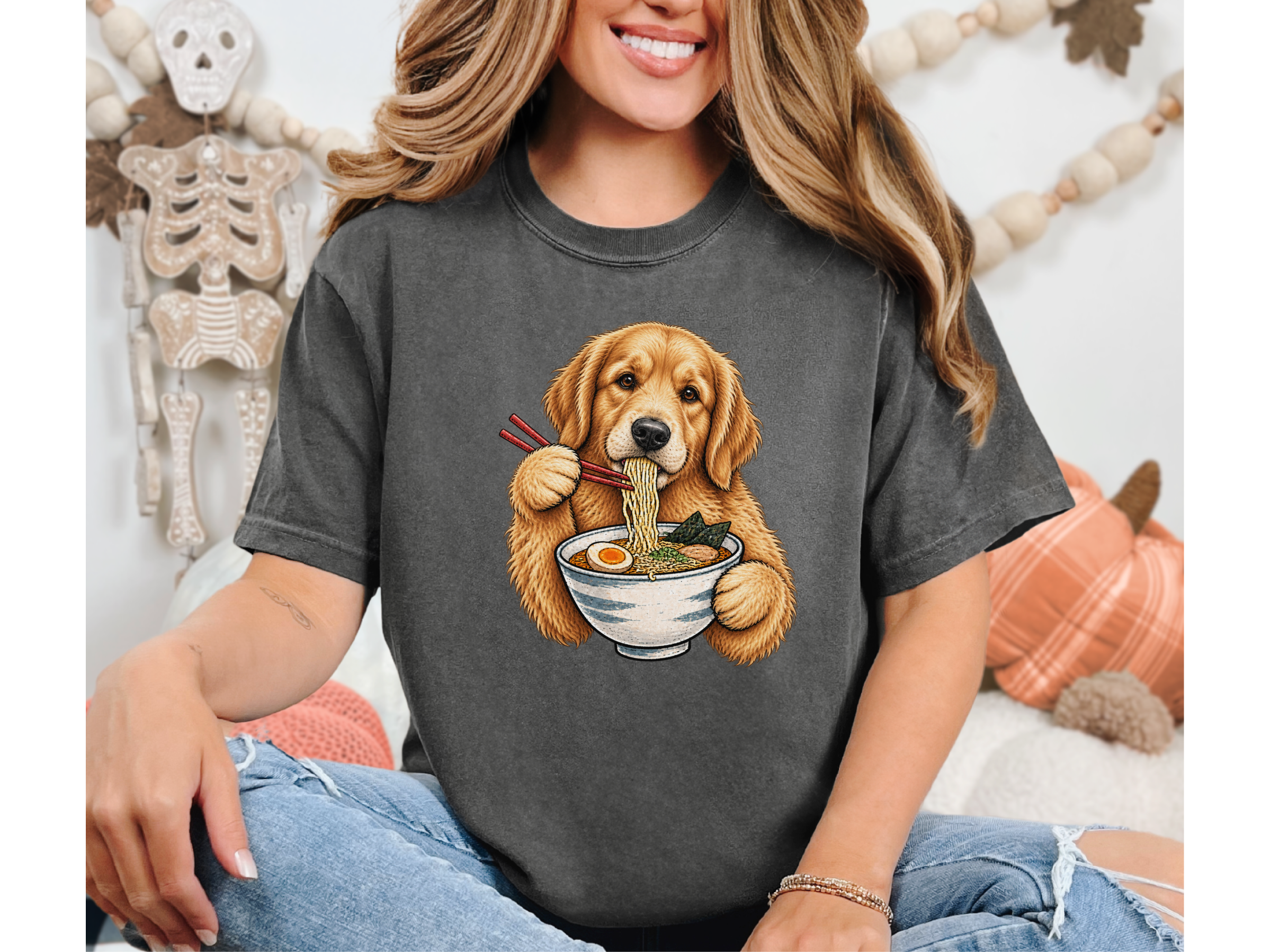 Golden Retriever Eating Ramen doodle dog shirt - photo 4